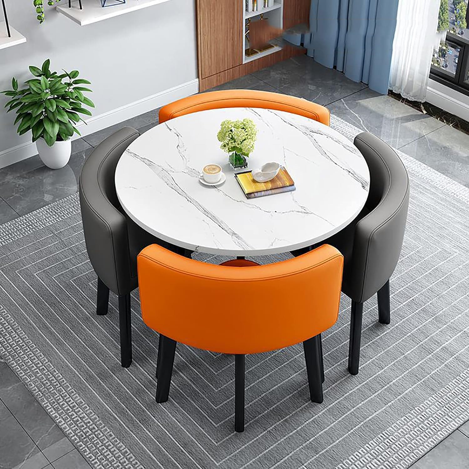 Modern Dining Table Set for 4 Round Conference Room Table with Chairs Small Round Dining Room Table Set Circle Kitchen Table for 4,A7-90x90x75cm