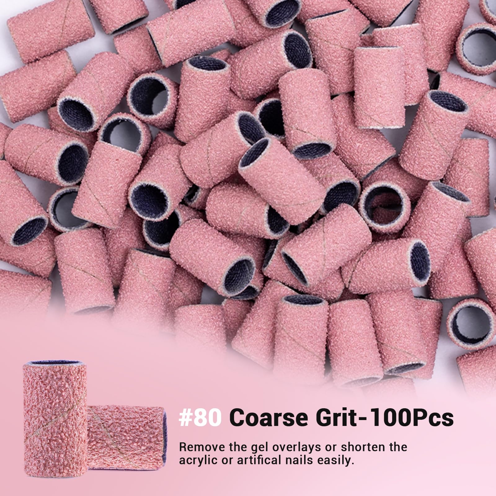 MelodySusie 100 Pcs Nail Drill Bits Sanding Bands for Nail Drill 80 Coarse Grit Nail File Sanding Bands for Acrylic Nails Gel Manicures and Pedicure - Image 4