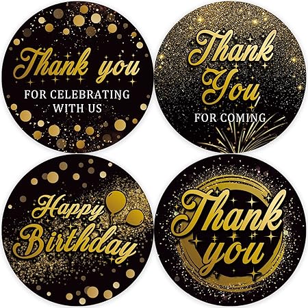 80 Black Gold Birthday Thank You Stickers, Big Milestone Bday Party Favor  Labels, Birthday Stickers for All Ages