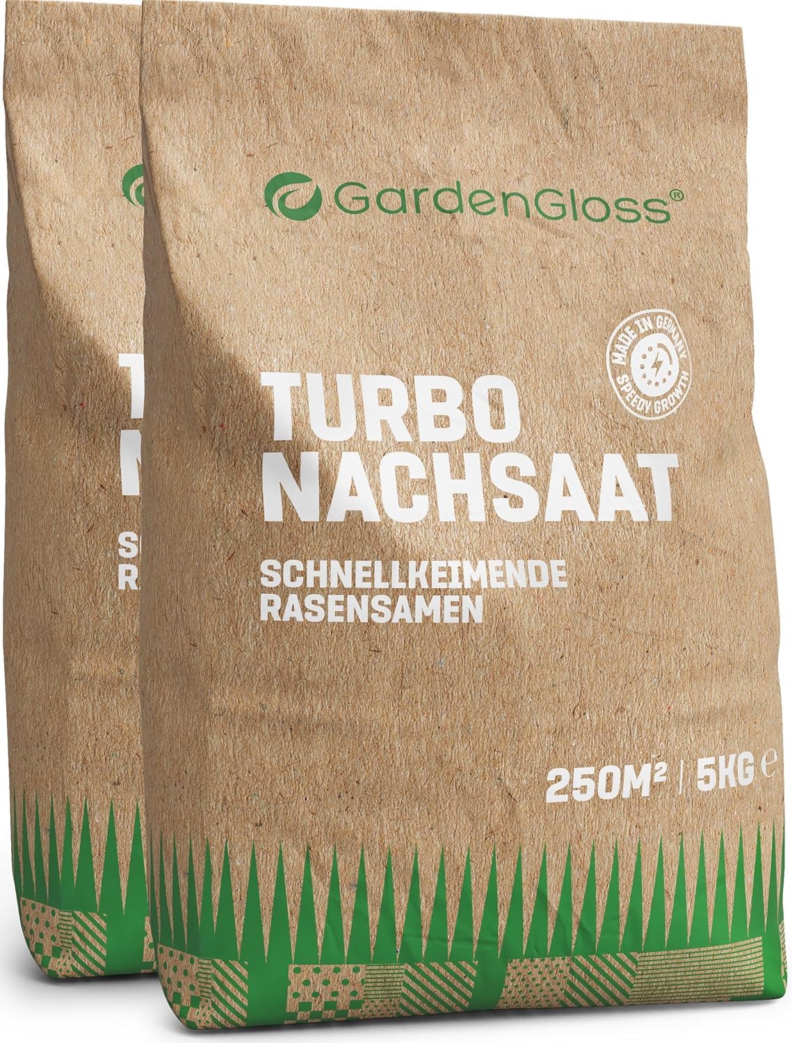 GardenGloss Gazon à Germination Rapide - 10kg pour 500m2 - Made in Germany | Pour Regarnissage et Nouvelle Pelouse - Germination Rapide - Pelouse Dense