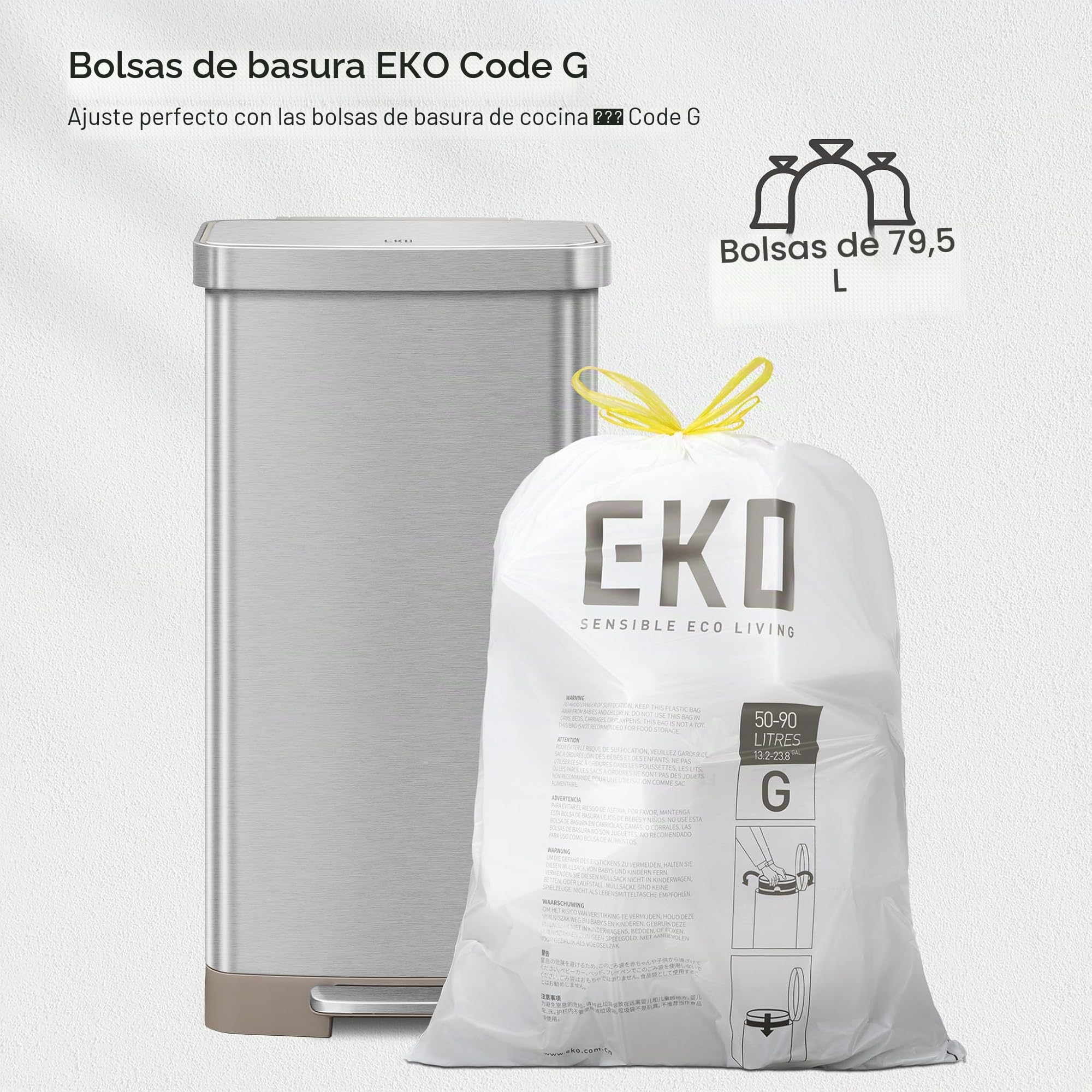 EKO Hudson Cubo de Basura Comercial 75 L con Compartimento para Bolsas