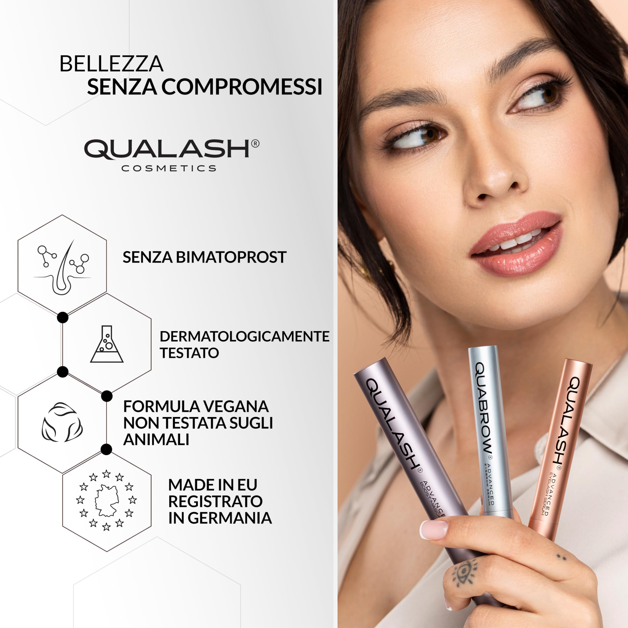 Siero Ciglia Allungante e Rinforzante QUALASH® (3,5ml) con formula di crescita QUA-X brevettata – Lash Serum & Eyelash Growth Booster volumizzante per ciglia naturalmente più lunghe e forti