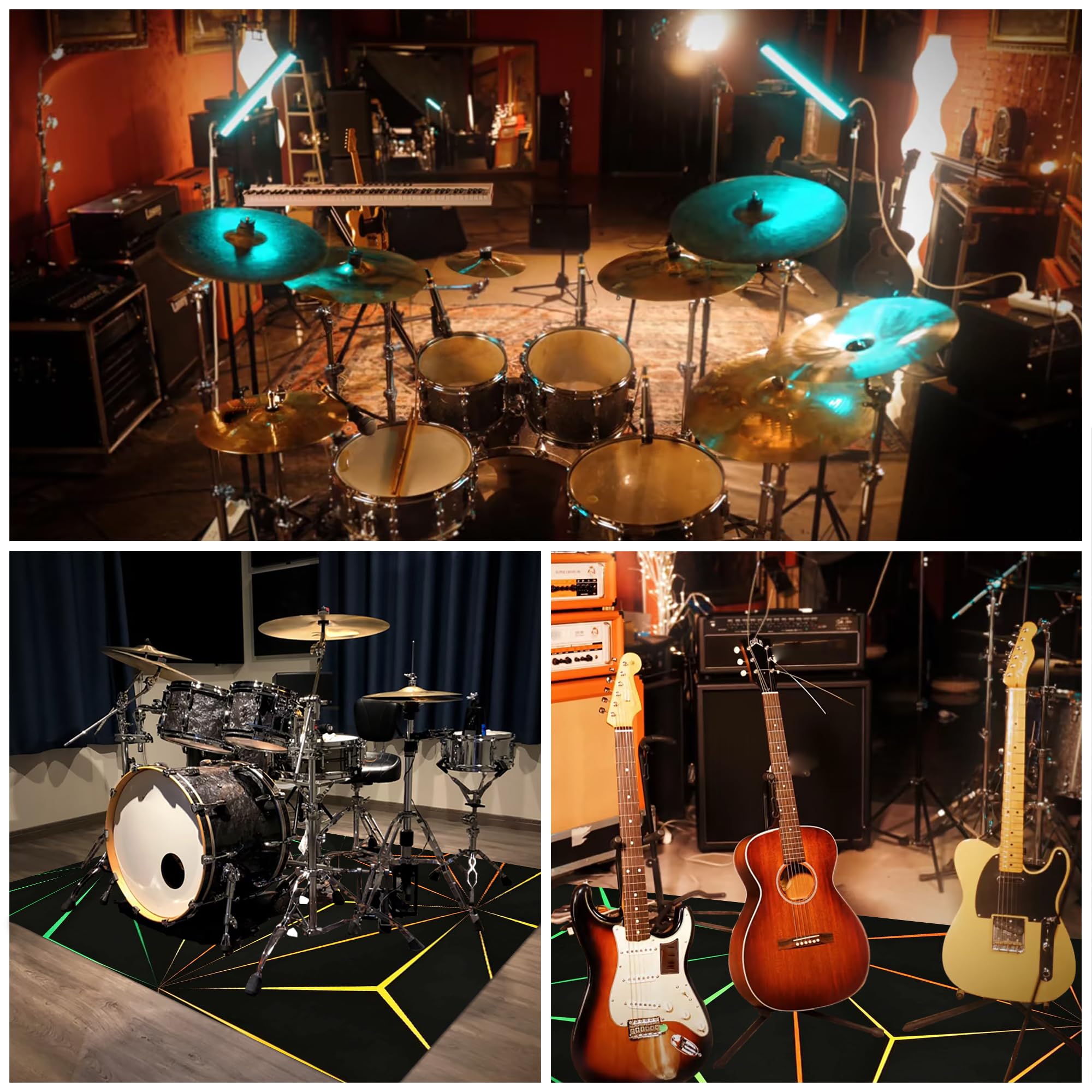 Tappeti Batteria Tappeto per Batteria e Percussioni 230 x 200 cm | Poliestere, Insonorizzato, Tappeti per Batterie Elettroniche Rullante Acustica Snare Drum Grancassa Strumenti