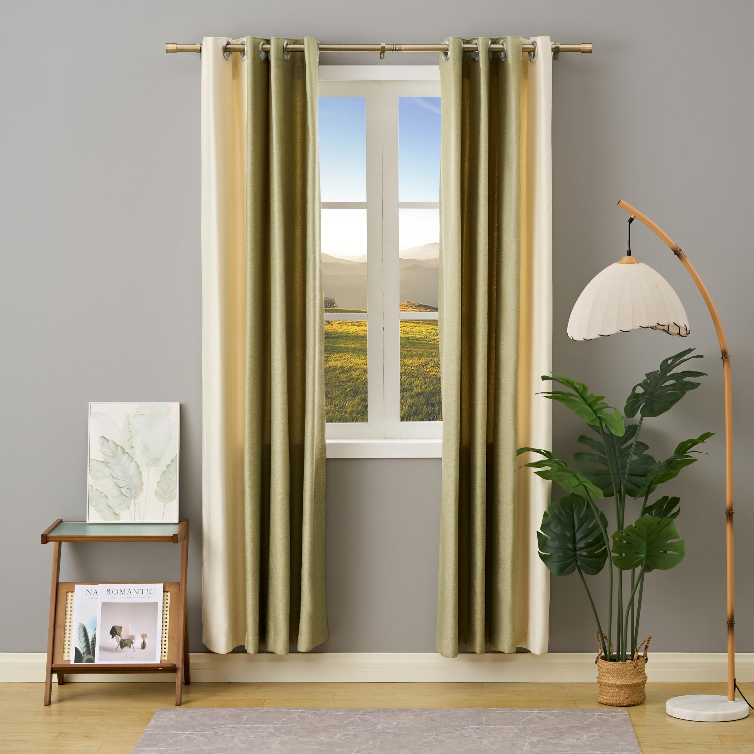 Tringle à rideaux avec embouts décoratifs de 2,54 cm de diamètre en laiton antique extensible de 76 à 320 cm avec 3 supports. Tringle à rideaux robuste de 30 à 126 pouces pour salon, chambre, cuisine