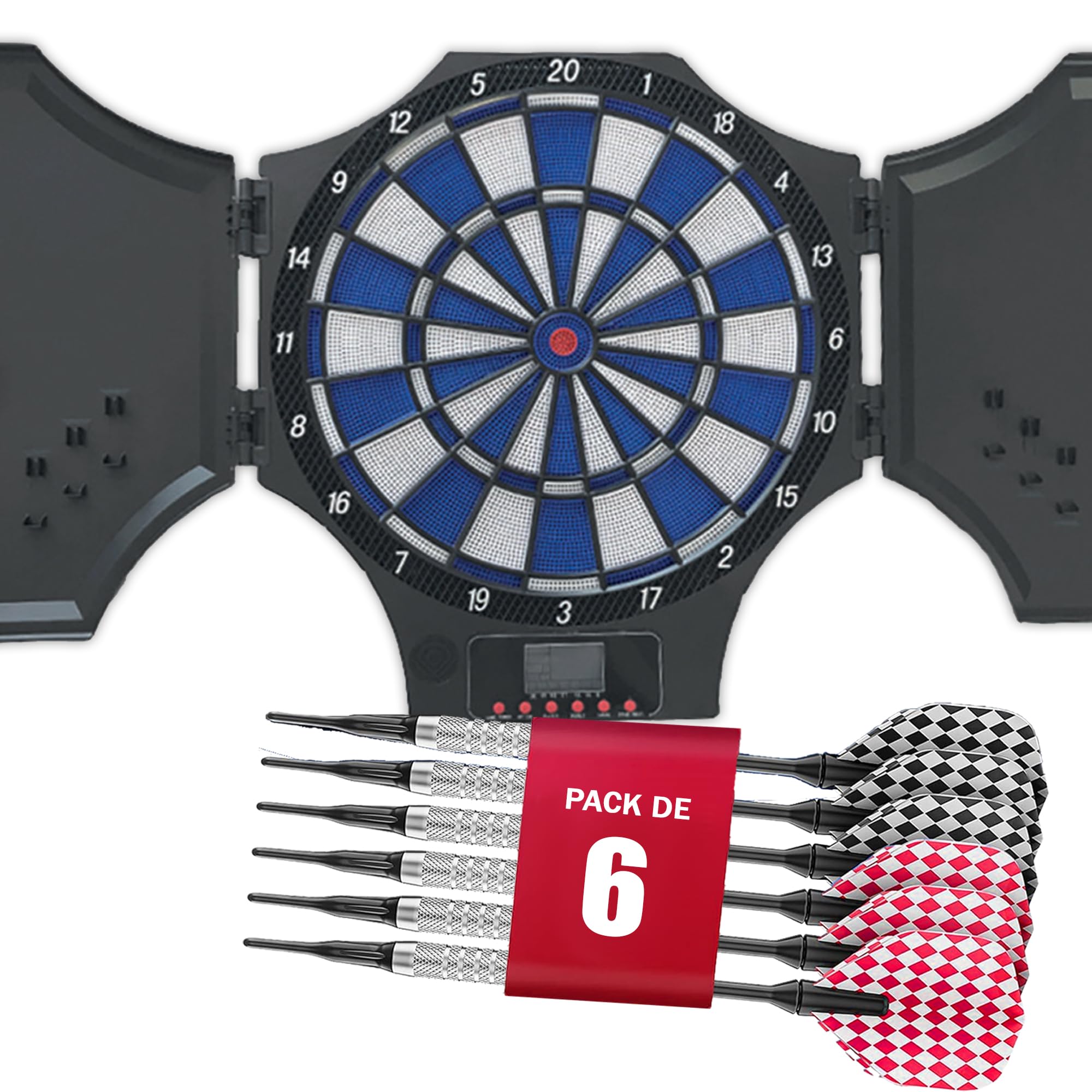 DEVESSPORT Diana Electrónica Interior/Exterior | Diana Dardos con Pantalla LED | Juego Multijugador hasta 8 Jugadores | Incluye 6 Dardos y 6 Puntas Blandas de Repuesto