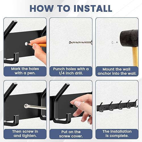 Miniatura 6 de Evory Paquete de 2 ganchos de montaje en pared, metal resistente de 16.6 pulgadas, gancho de pared para bolso, ropa, chaqueta, mochila, entrada,