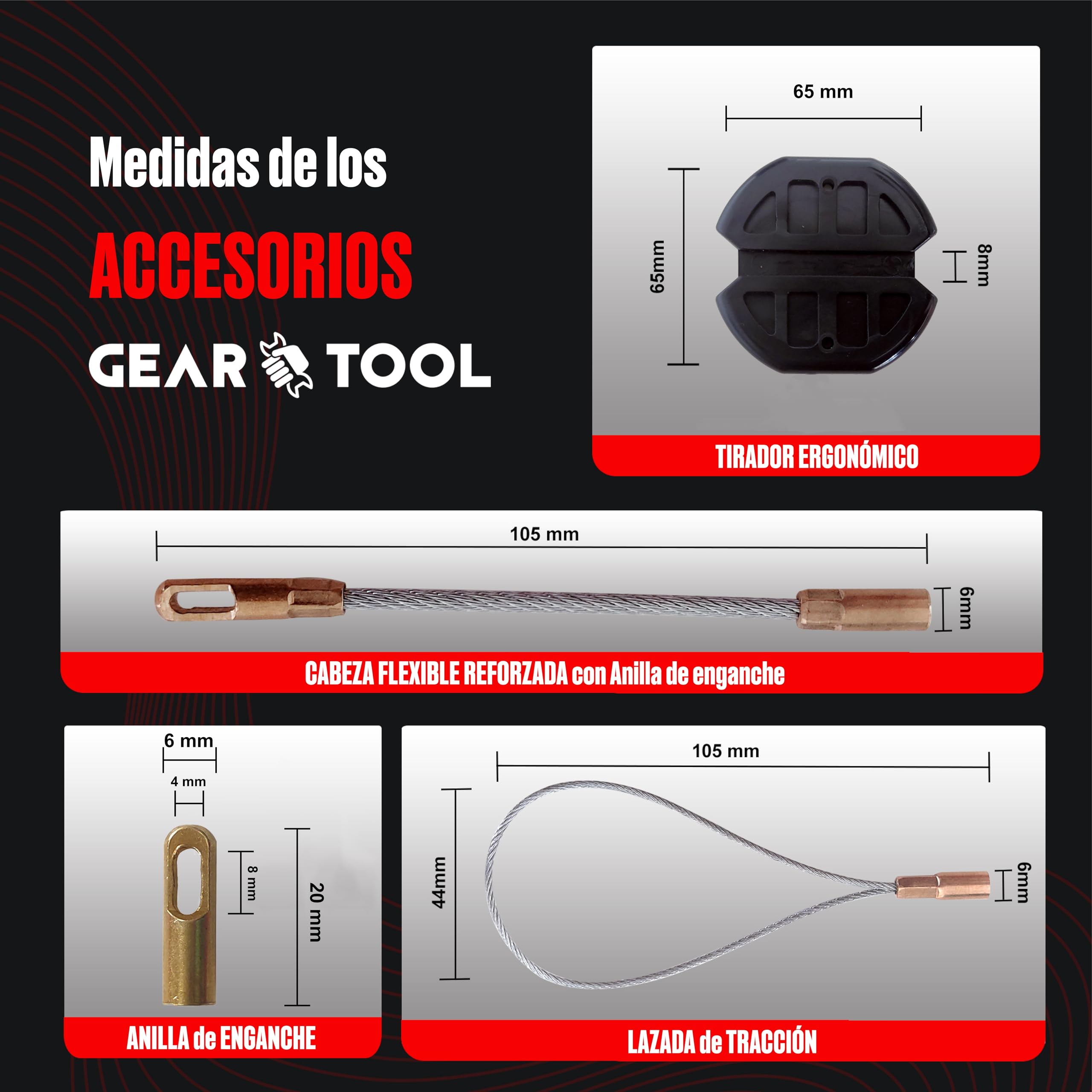 Guía Pasacables Profesional de 30m y 4.5 mm | Monofilamento Trenzado de Poliéster | Tirador Ergonómico y 3 Terminales Intercambiables | Herramienta para Electricistas y Bricolaje