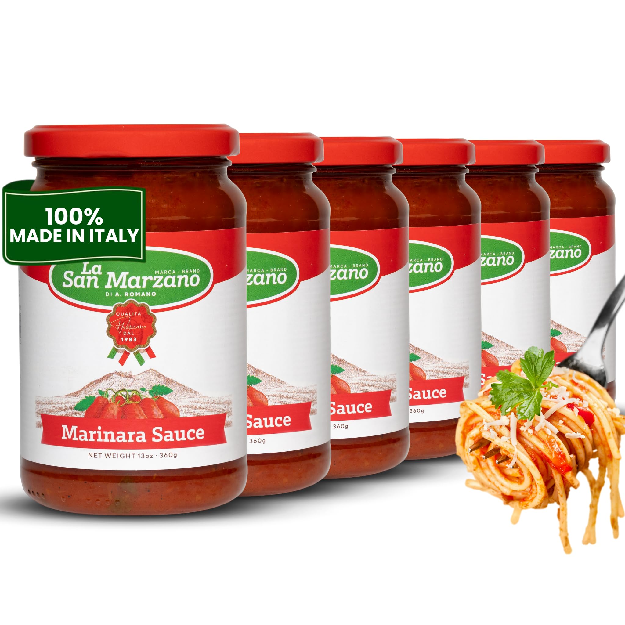 La San Marzano Marinara Sauce, 13 oz, Pasta Sauce Made in Italy, All Purpose Tomato Premium Quality, All Natural, Mediterranean Diet, Non GMO, Vegan,