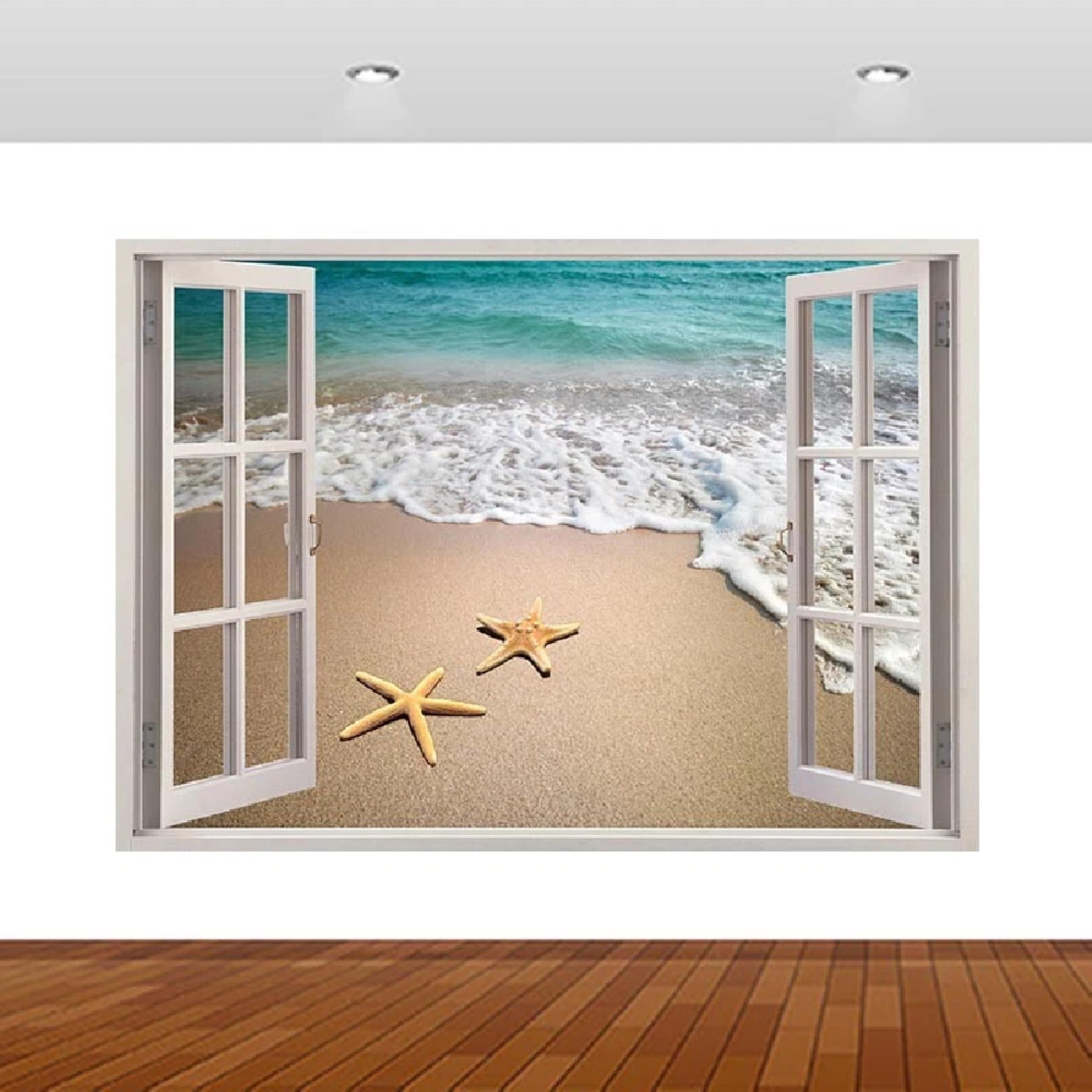 Adesivi 3D per decorazioni murali distruttiPaesaggio Della Spiaggia Delle Stelle Marine Adesivo da parete Tatuaggio da parete per la decorazione della parete della cameretta dei bambini 70x122cm