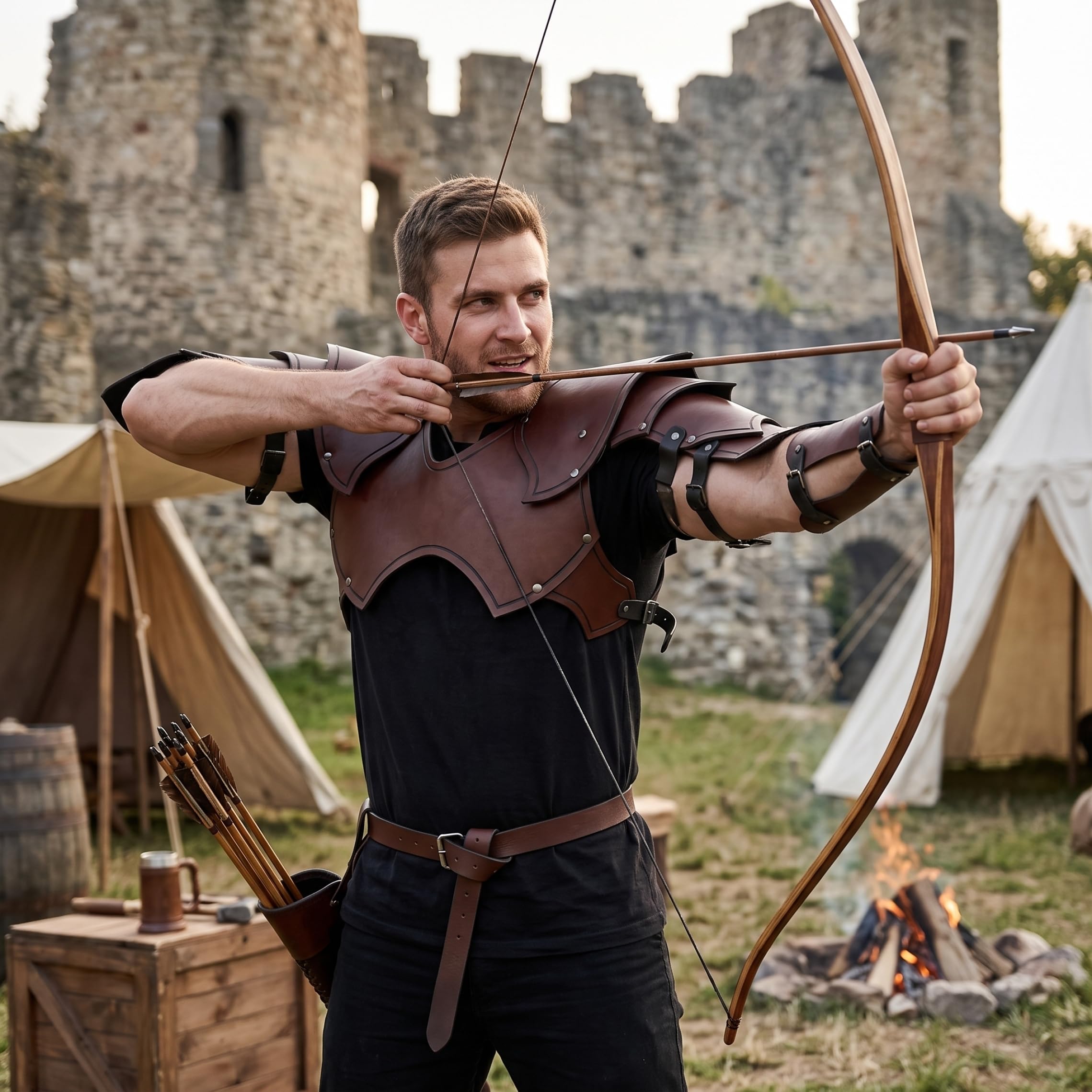 Armadura Medieval para Hombres, Armadura integrada para Hombros y Pecho, Vikingo para actuaciones de Cosplay de Larp - Marrón