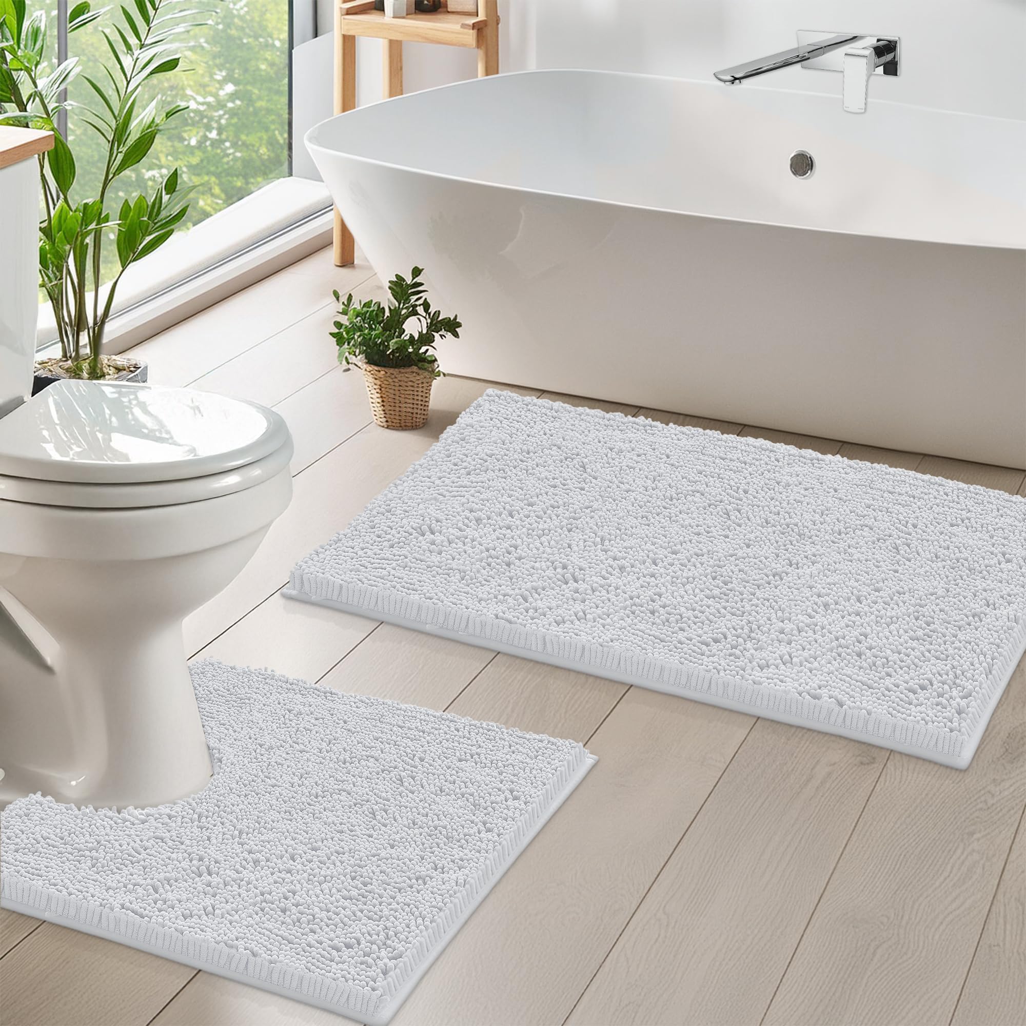 Amazon｜LuxUrux バスルームラグ2点セット:速乾性、ソフトプラッシュ