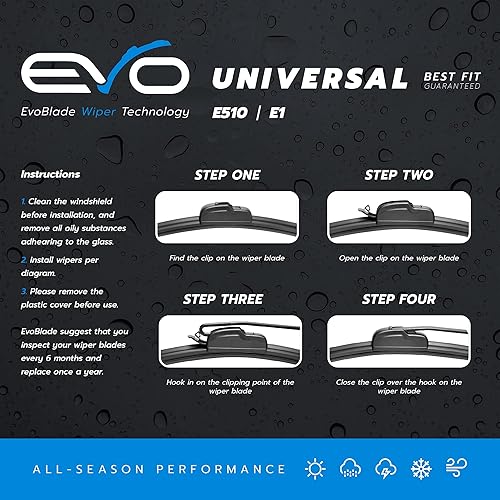 EvoBlade Limpiaparabrisas de calidad OEM resistente y extremo para todo tipo de clima (juego de 22 x 21 pulgadas para parabrisas delantero)