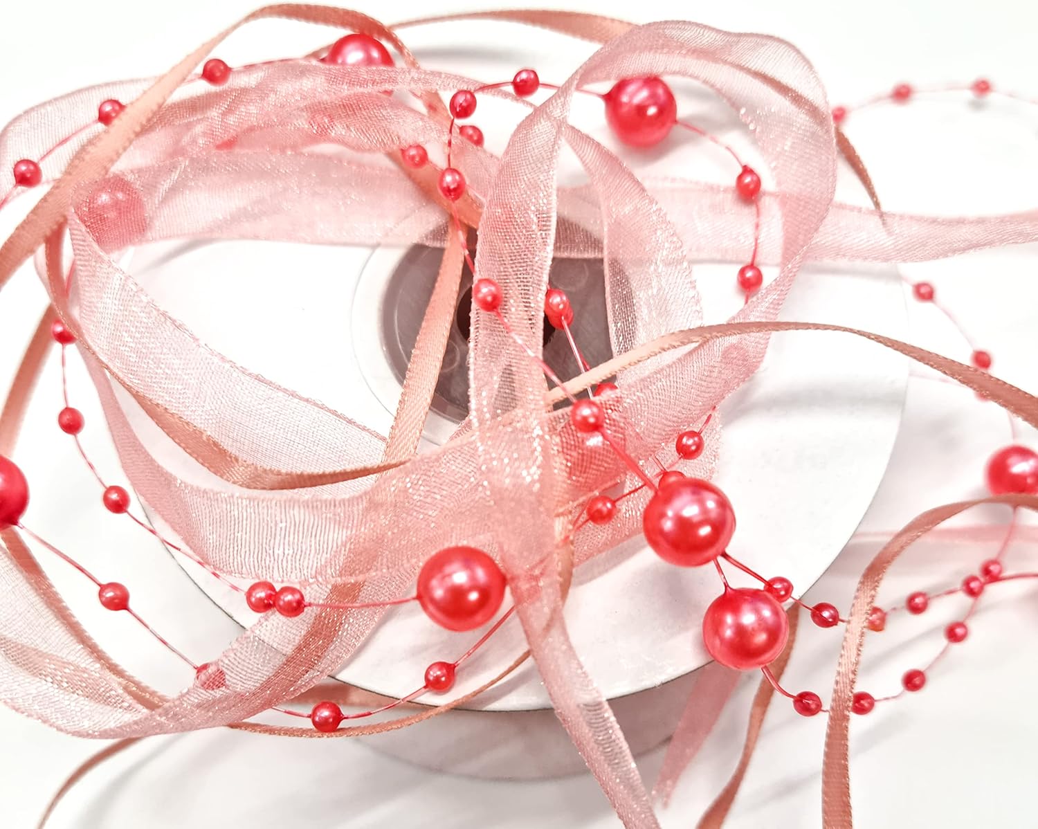 10 m Ribbon with Organza 3 mm and 8 mm Beads