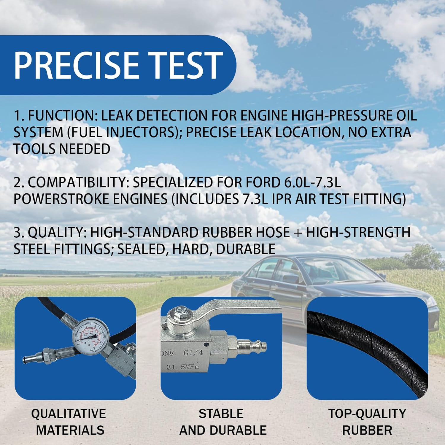 10Pcs High Pressure Oil System IPR Air Test Tool Special Kit Compatible with Ford 6.0L-7.3L Powerstroke Diesel Engines, Oil Pressure Tester Kit with IPR Valve Air Test Fitting & Gauge