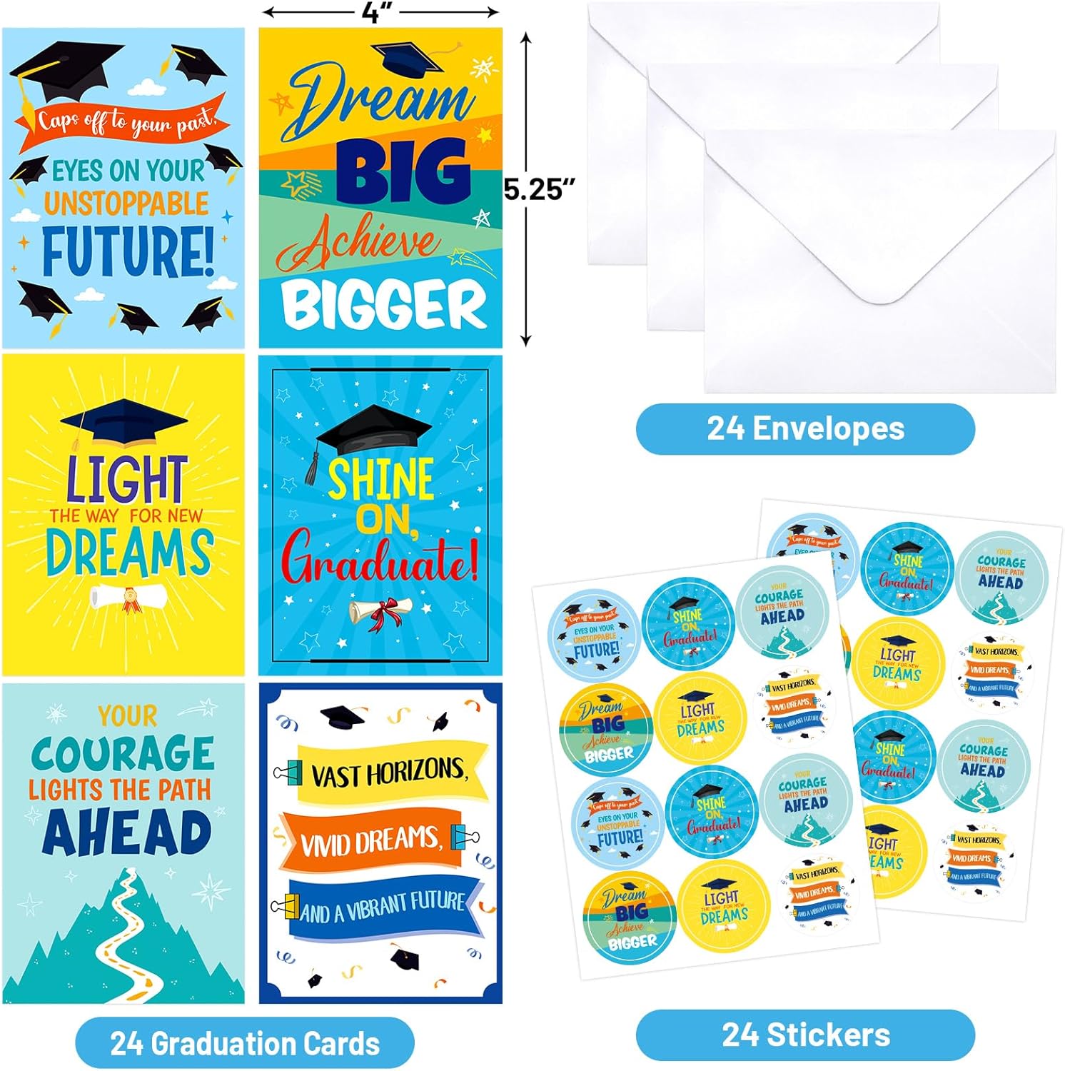 Fancy Land 24 Pcs Graduation Cards 2026 Bulk Congratulations Grad Cards with Envelopes and Stickers for High School College with Printed Message Inside Colorful