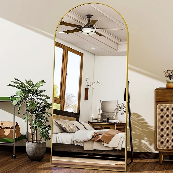 76"x34" Arched Full Length Mirror Free Standing Gold