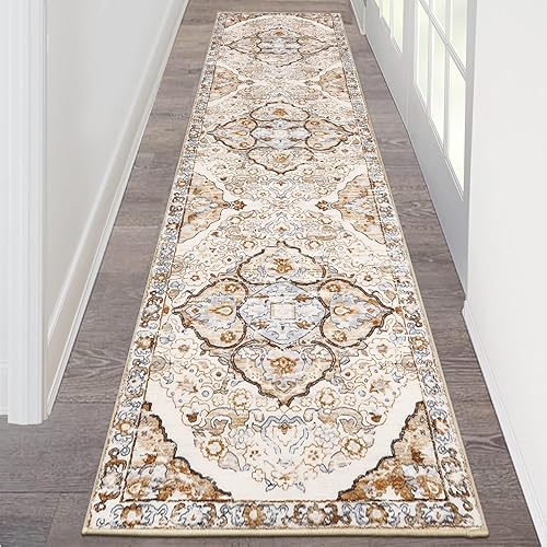 Miniatura 61 de HEBE - Alfombra de pasillo de 2 x 8 pies, lavable, vintage, envejecida, antideslizante, alfombra de lavandería, alfombra bohemia para pasillos