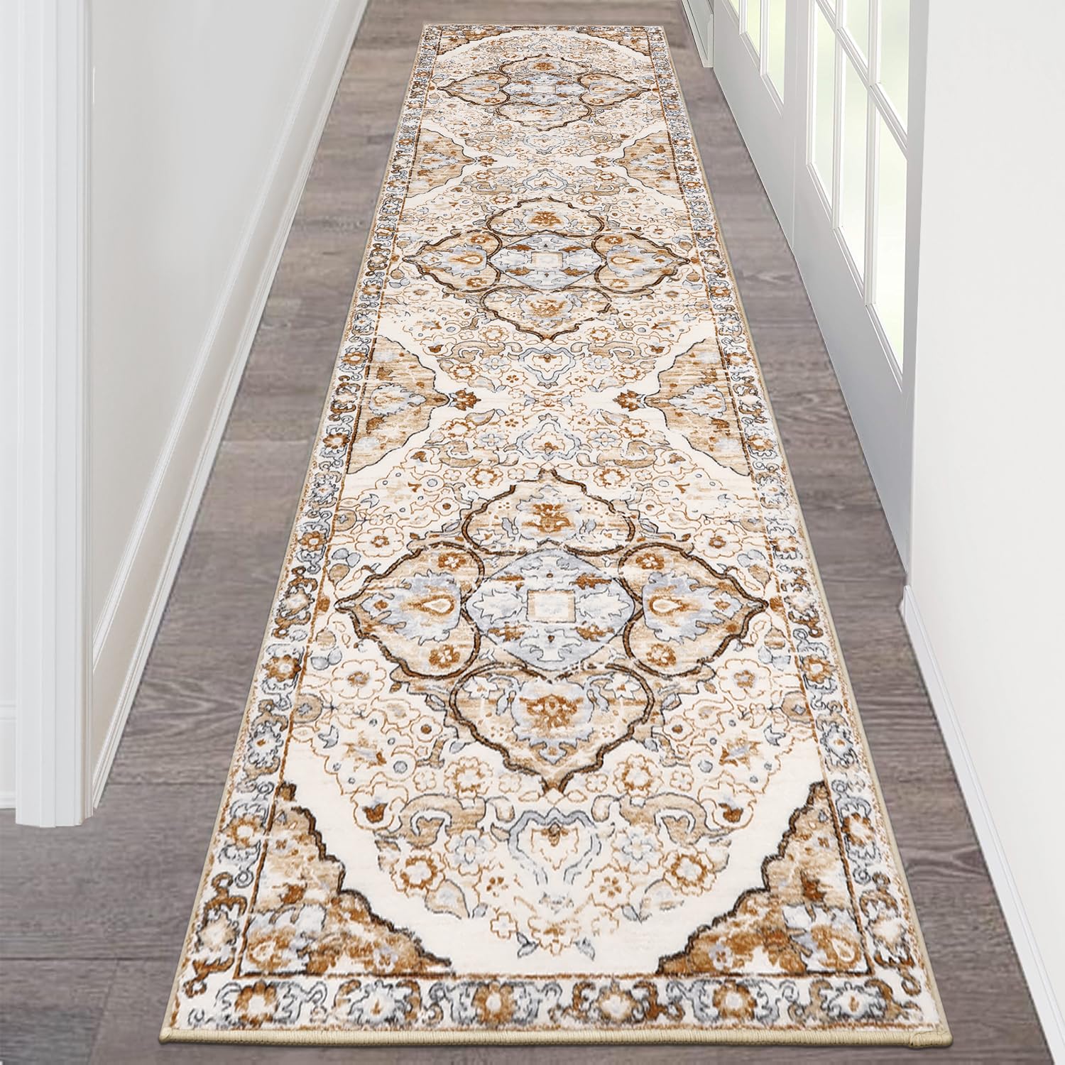 HEBE Hallway Runner Rug 2'x8' Washable Vintage Distressed Area Rugs Non Slip Laundry Rug Runner Boho Floor Carpet Runners for Hallways Entryway