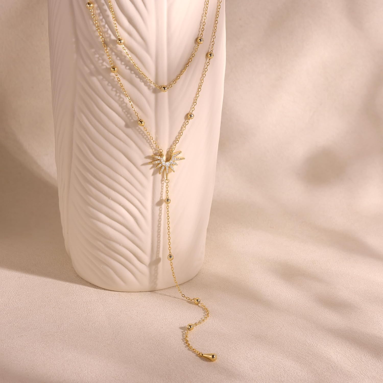 CHESKY Lariat Gold Necklace for Women Trendy, Dainty Long Necklace 14k Gold Plated/Silver Y-Shaped Pendant Necklace Layered Cz Beaded Chain Drop Necklaces Simple Gold Jewelry For Women Gift - Image 5