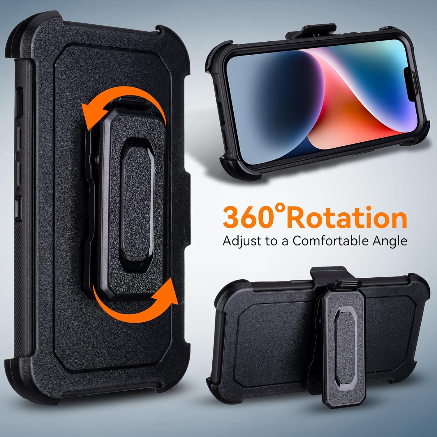 for iPhone 14 Case with Belt Clip Holster, Military Grade Drop Protection, 2 Layers of Sturdy, Heavy Duty Shockproof Cover for iPhone 14 Case Rugged, Black