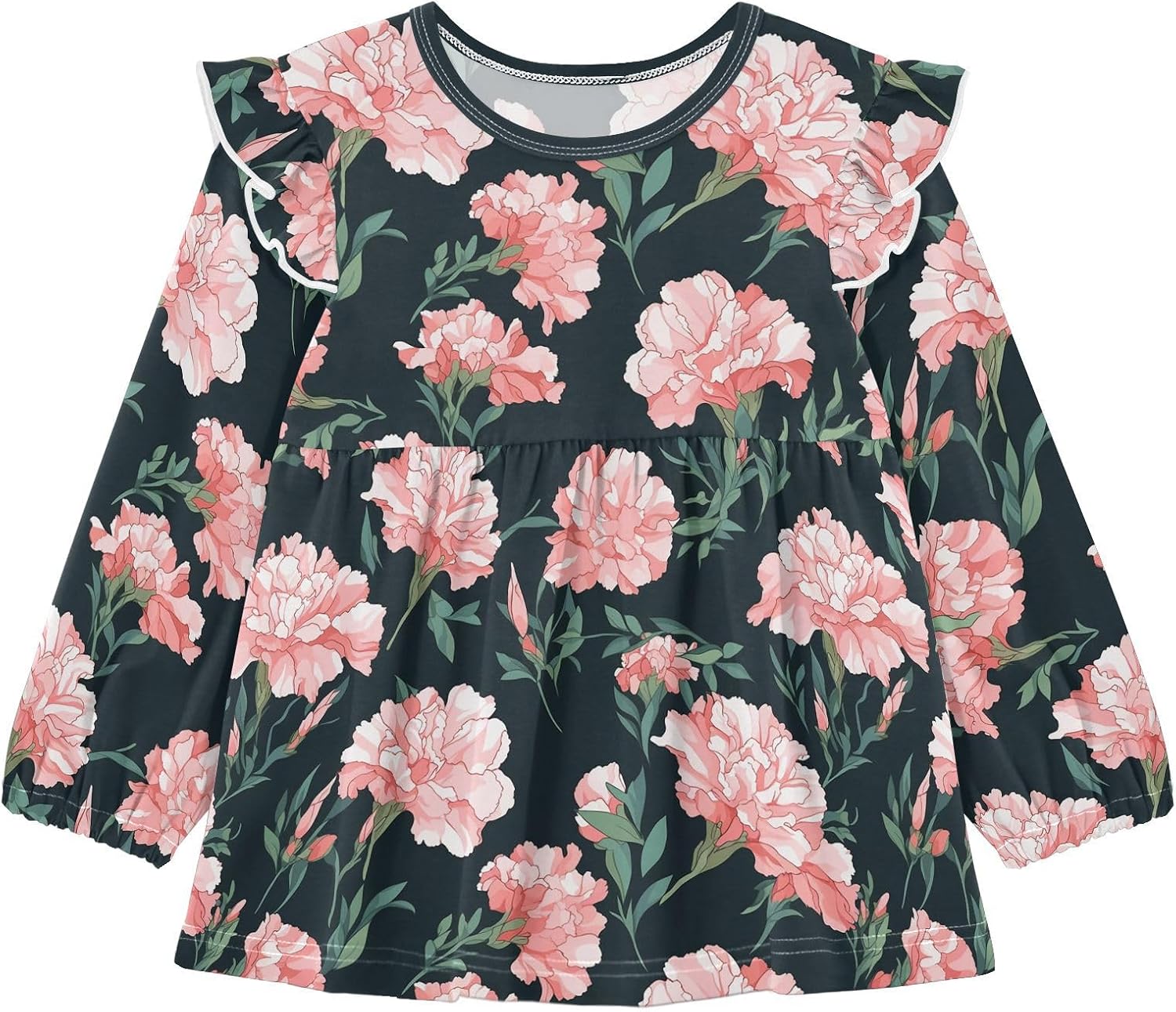 visesunny Toddler Clothes for Girls Pink Carnation Plant Long Sleeve Fall Shirts Cotton Top with Ruffle Collar