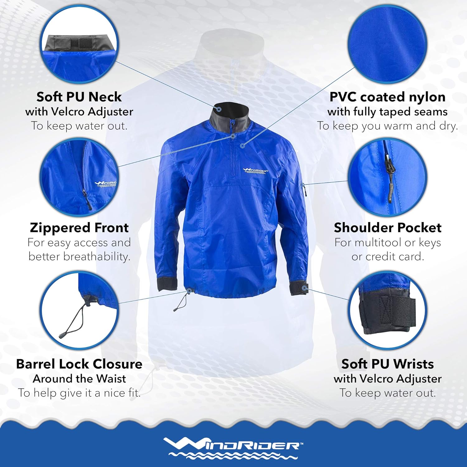 WindRider Waterproof Paddling Sailing Spray Top | Neck and Wrist Seals | Front Zipper | Shoulder Pocket : Sports & Outdoors