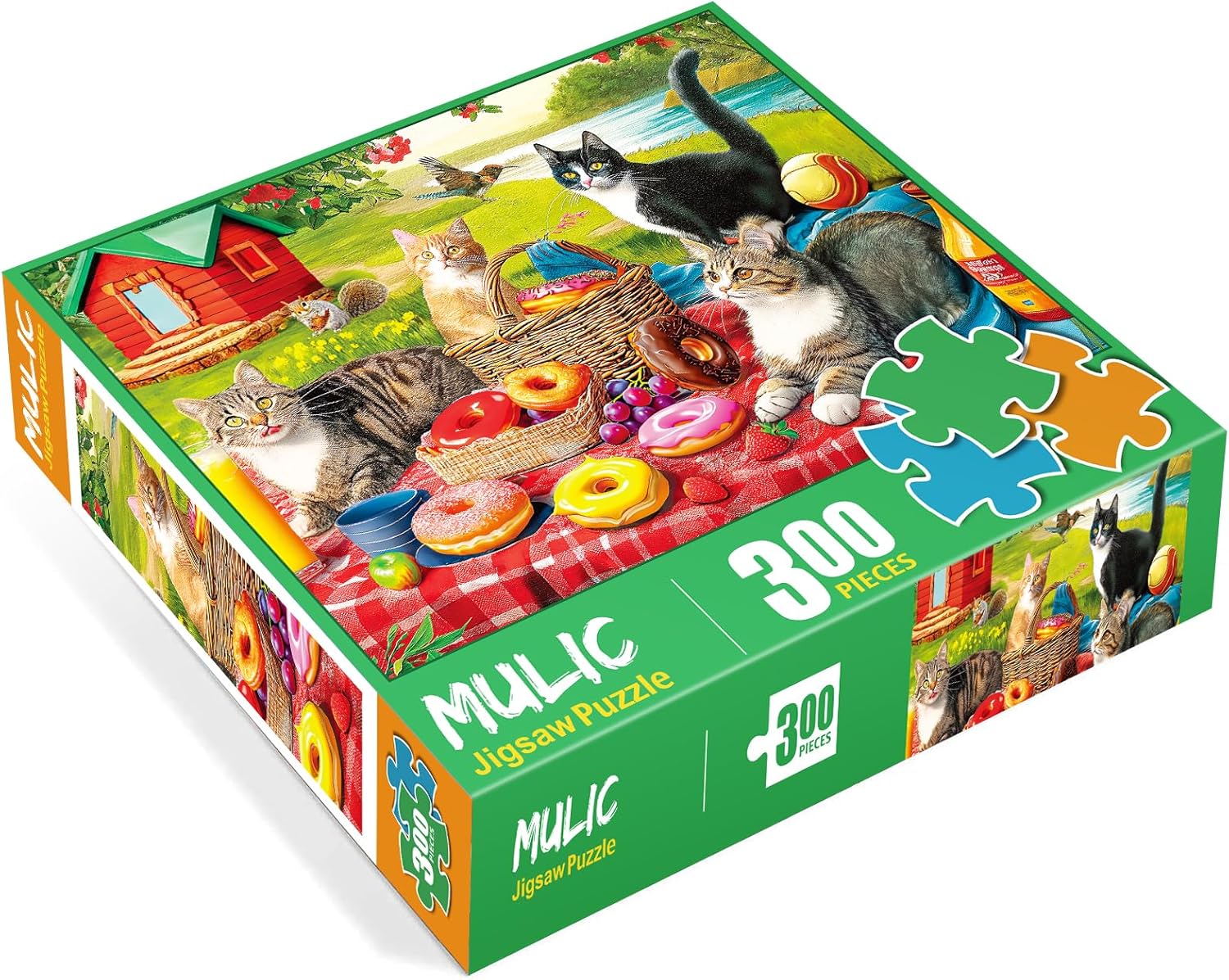 300 Piece Puzzles for Adults - Jigsaw Puzzles for Kids Seniors - Picnic Kittens and Donut
