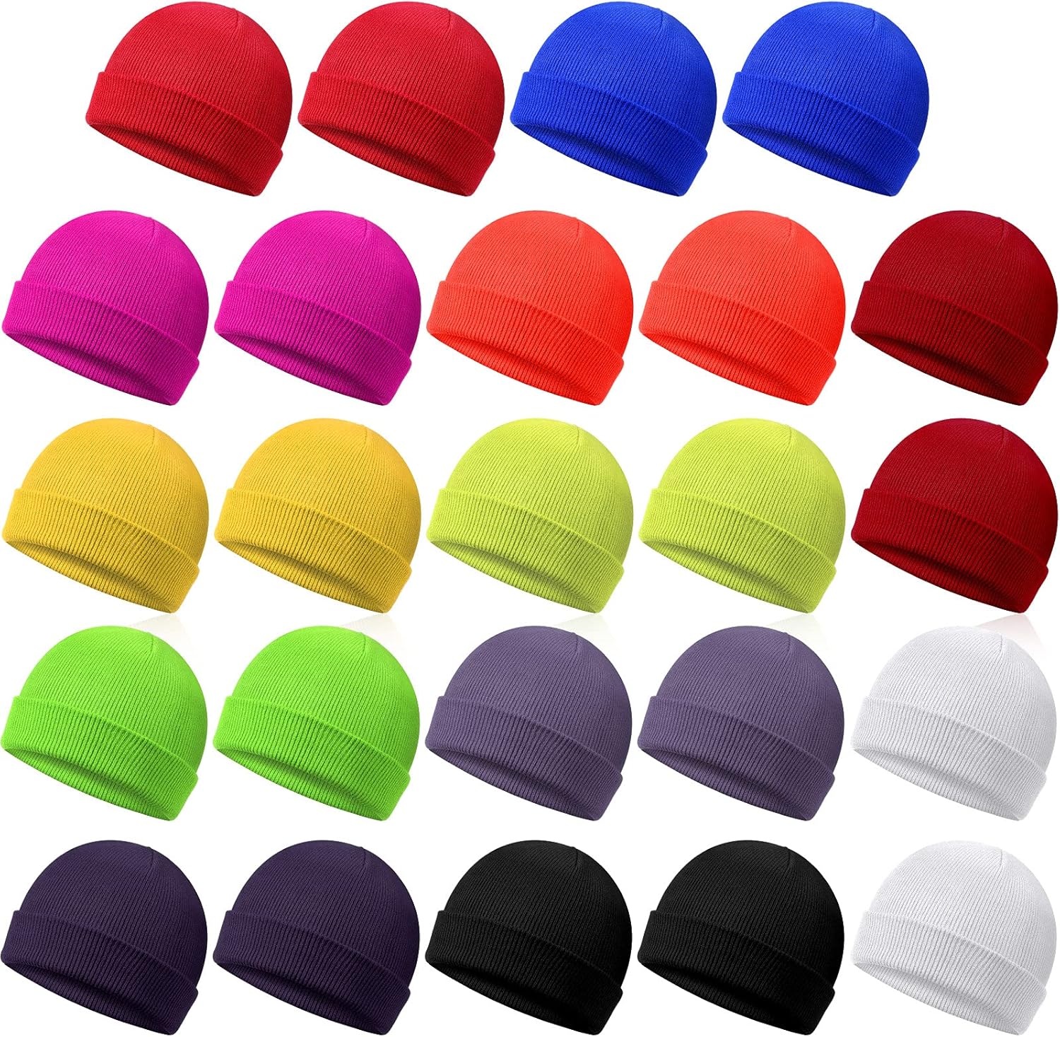 SATINIOR 24 Pieces Kids Winter Beanie Hat Knitted Cuffed Skull Caps Knit Cozy Watch Hat Cold Weather Warm Hats for Boys Girls