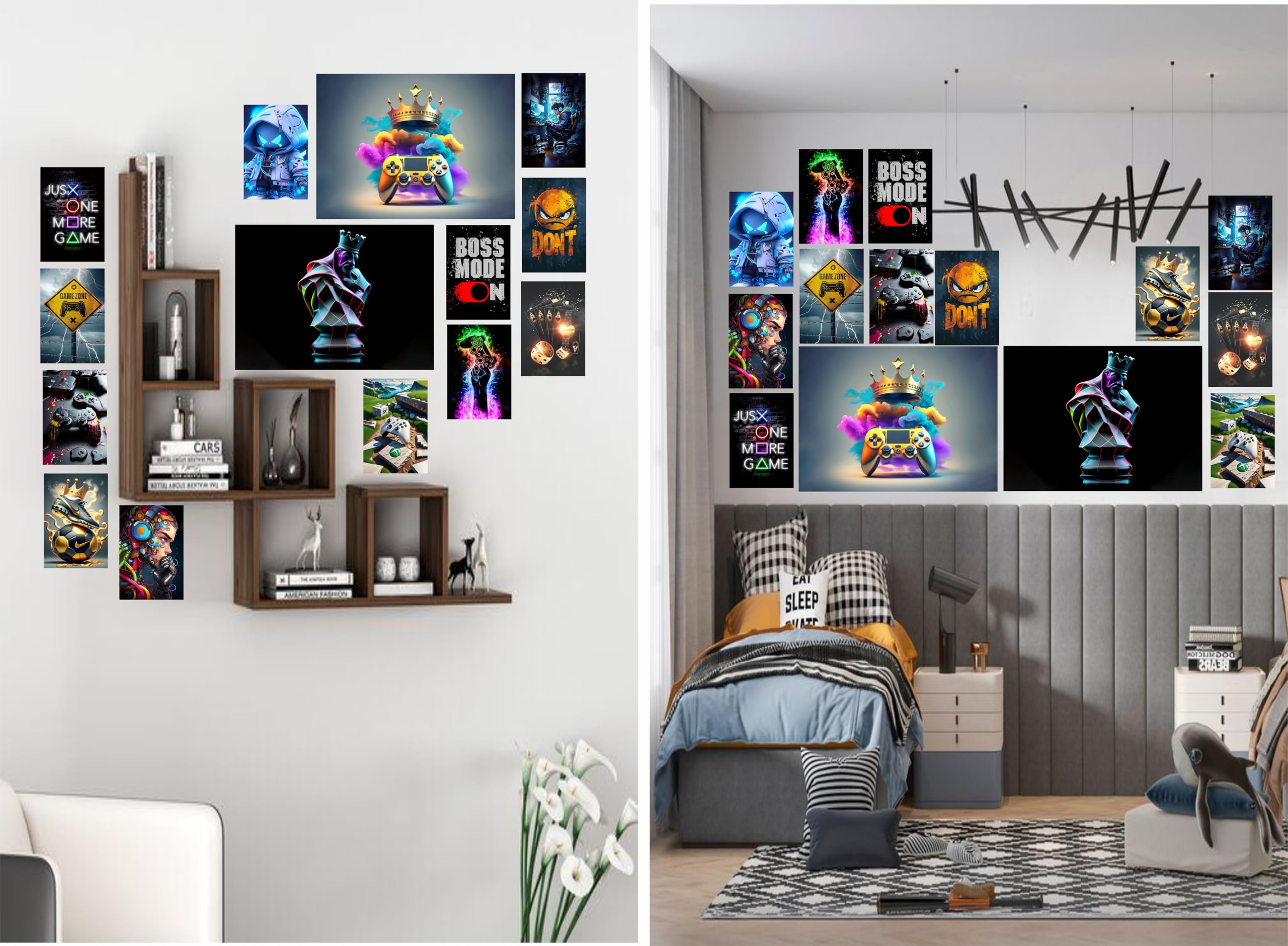 Gaming Wall Art Collection, Digital Art Prints Set of 14, Gamer Room Decor, Controller and Chess Theme decor gaming room