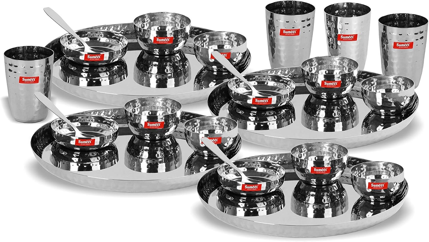 SUMEET Stainless Steel Royal Dinner Set (24 Pieces, Silver), Solid, Geometric
