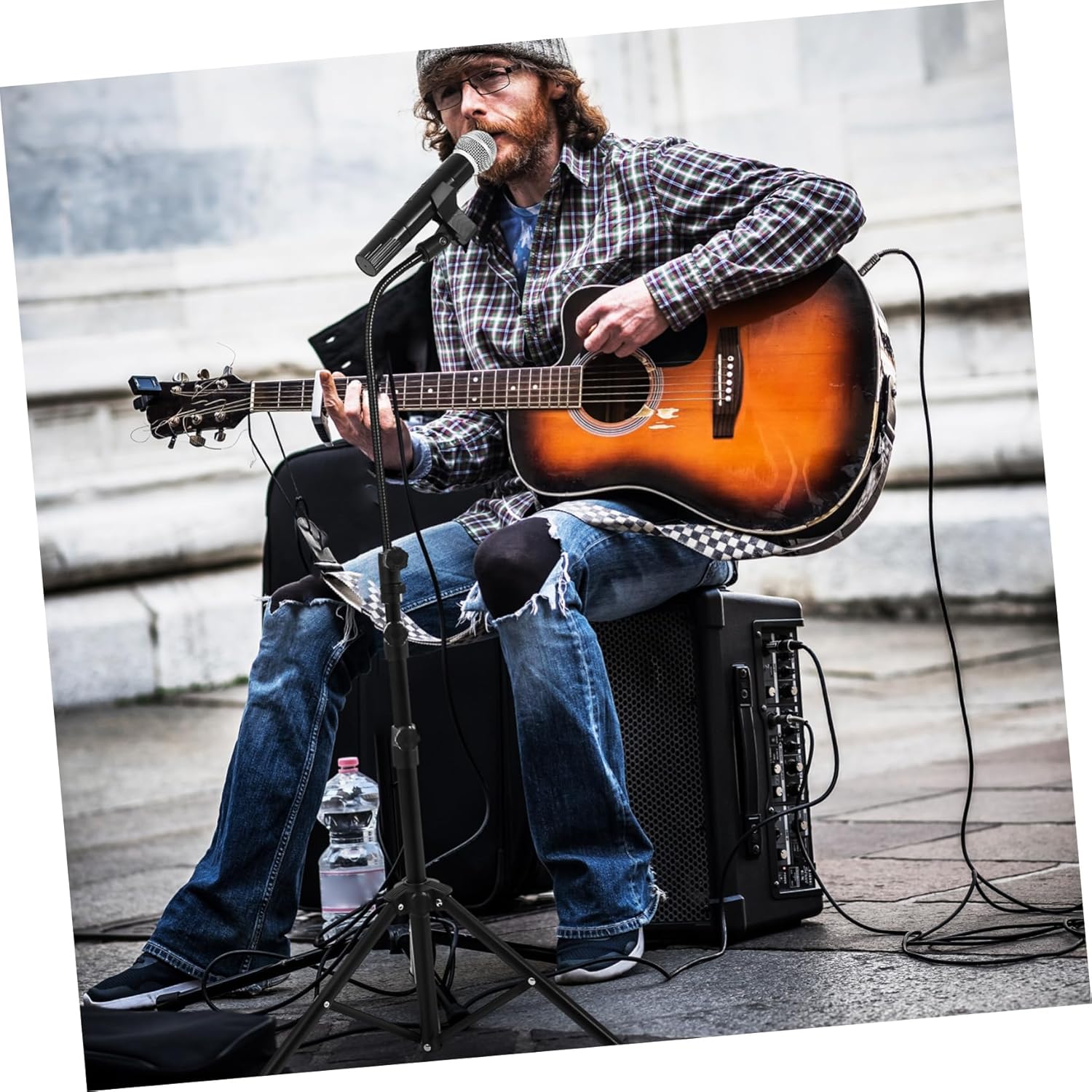 Hemoton Adjustable Tripod Microphone Stand for Gaming Singing Streaming Stage Performance Floor Mic Stand Clips