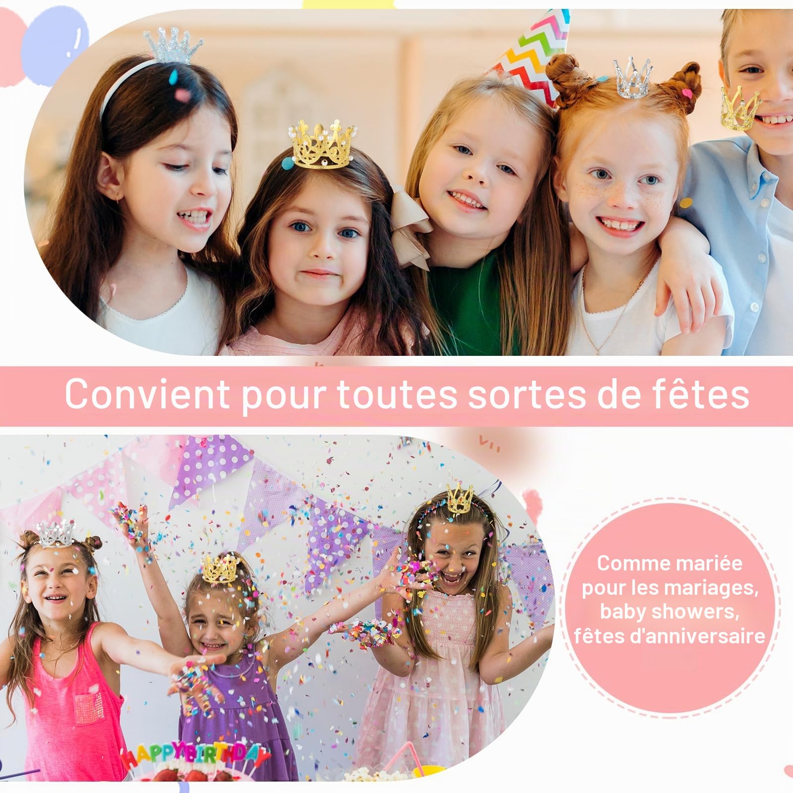 6 PCS Mini Couronne Gâteau Toppers Or Argent Couronne Cupcake Toppers Petite Couronne Diadème Gâteau Toppers pour Anniversaire Mariée Mariage Royauté Thème Décoration de Fête Fournitures