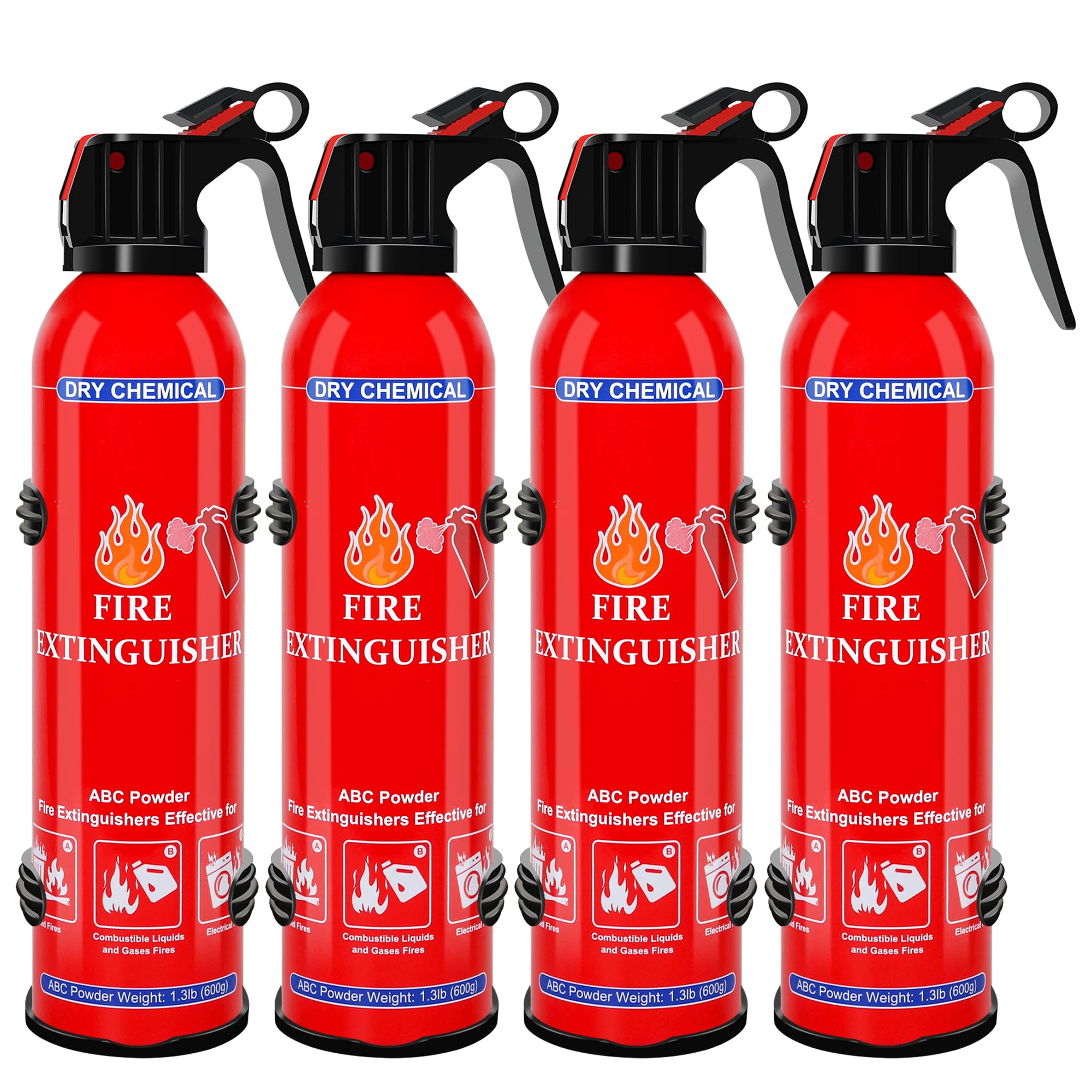4 Pack ABC Fire Extinguishers for Home &amp; Vehicle, 600ml Dry Chemical Fire Extinguisher with Mounting Bracket – Ideal for Kitchen, Car, Boat, RV &amp; Business Safety