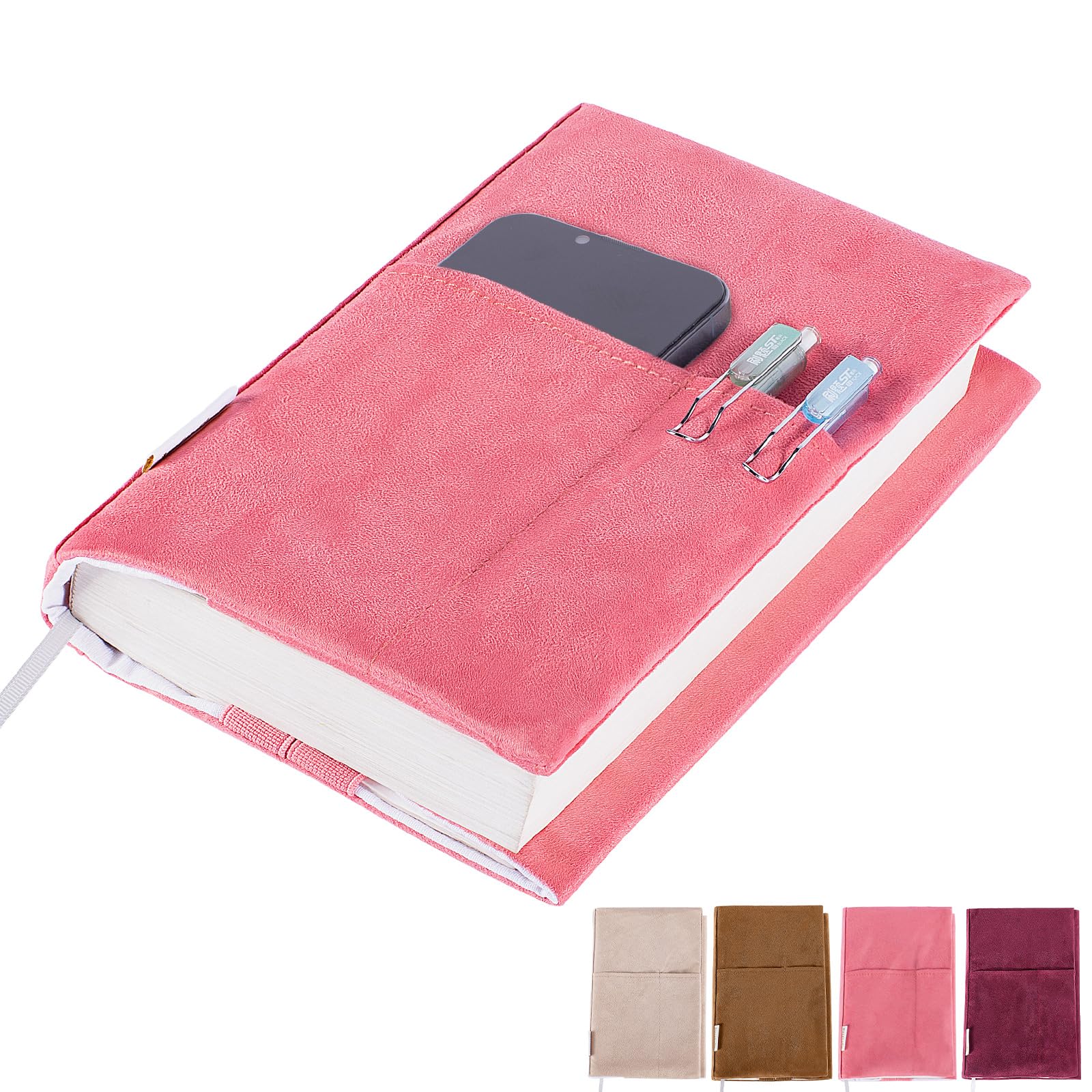 APLUFINE Velvet Book Cover for Paperbacks, Reusable Fabric Book Cover with Pockets, Adjustable Book Protector for Softcover Books, Journals & Bibles