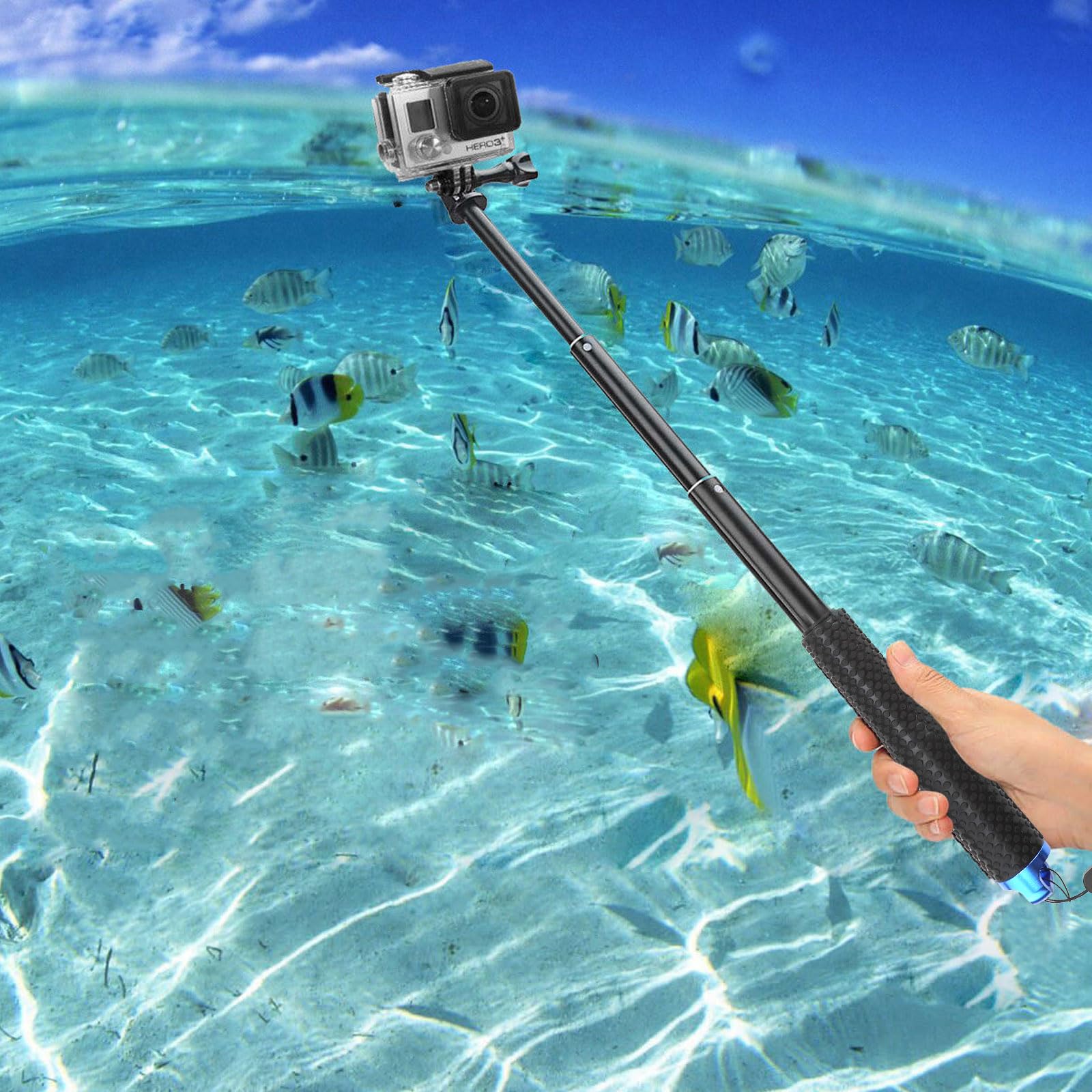 Drążek teleskopowy, kijek do selfie do kamery Gopro, Selfie Stick Action Cam, 19 drążków przedłużających, statyw jednonożny do GoPro Hero 12/11/10/9/8/7 DJI Osmo Action Black SJCAM Xiaomi