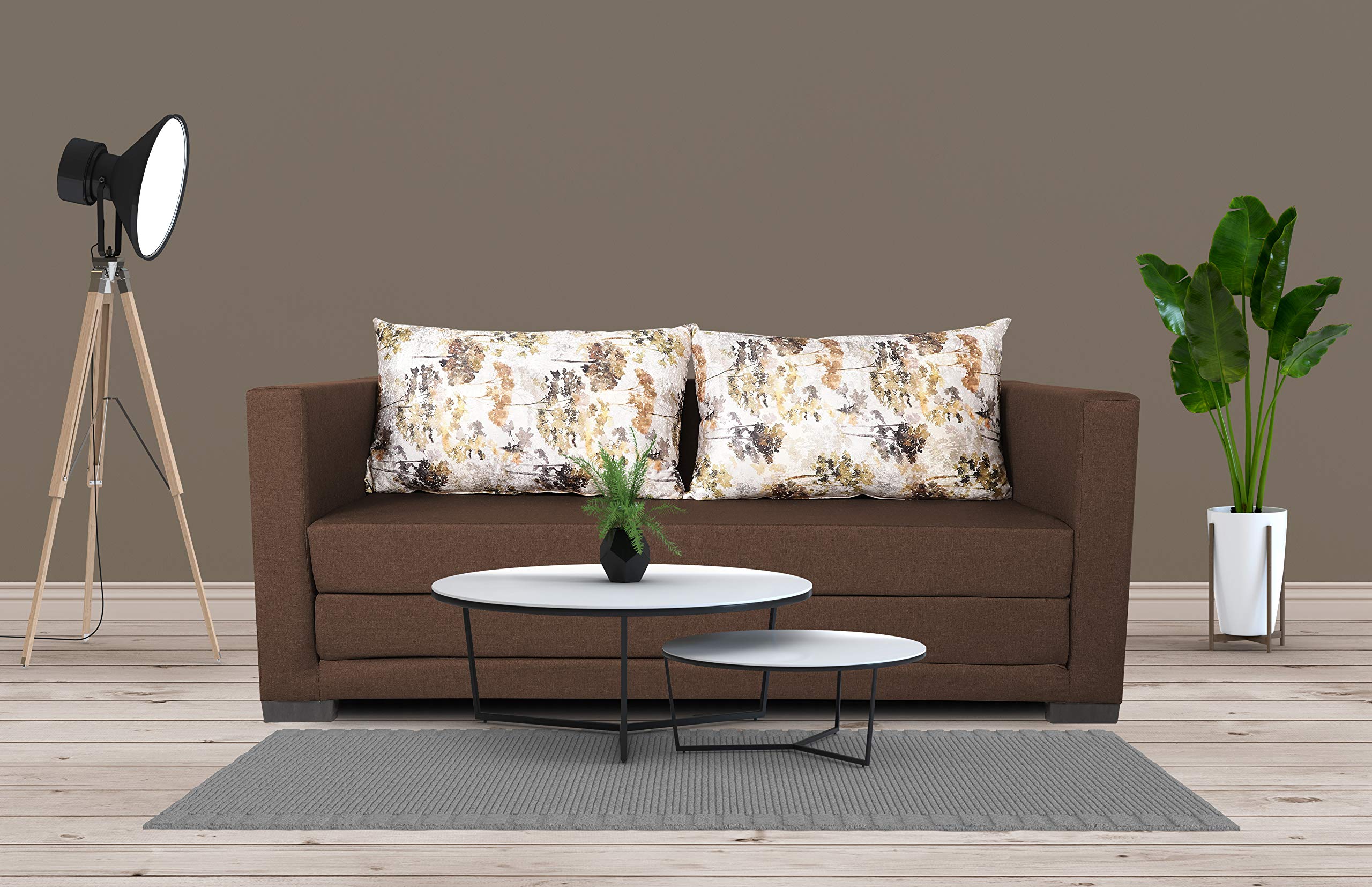 Adorn India Straight line 3 Seater Sofa Cum Bed (Brown), Wood, Foam