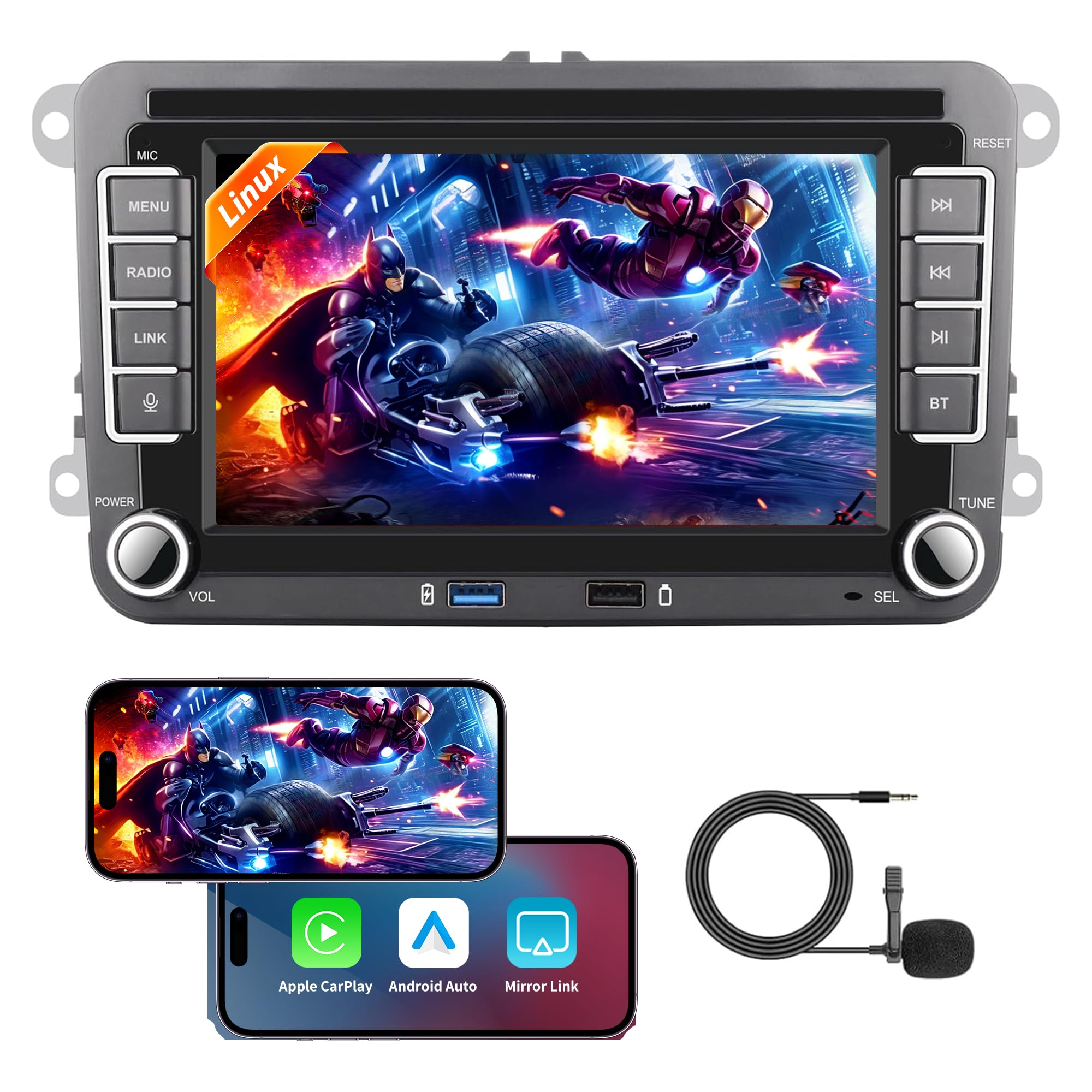 Smooth 7 inch Linux Car Radio for Golf 6 5 VW Passat Jetta Caddy Polo CC Tiguan EOS T5 Skoda, 2GB RAM Wireless Carplay/Android Auto, Instant Boot, HD Touchscreen with Bluetooth 5.0 & DSP Sound