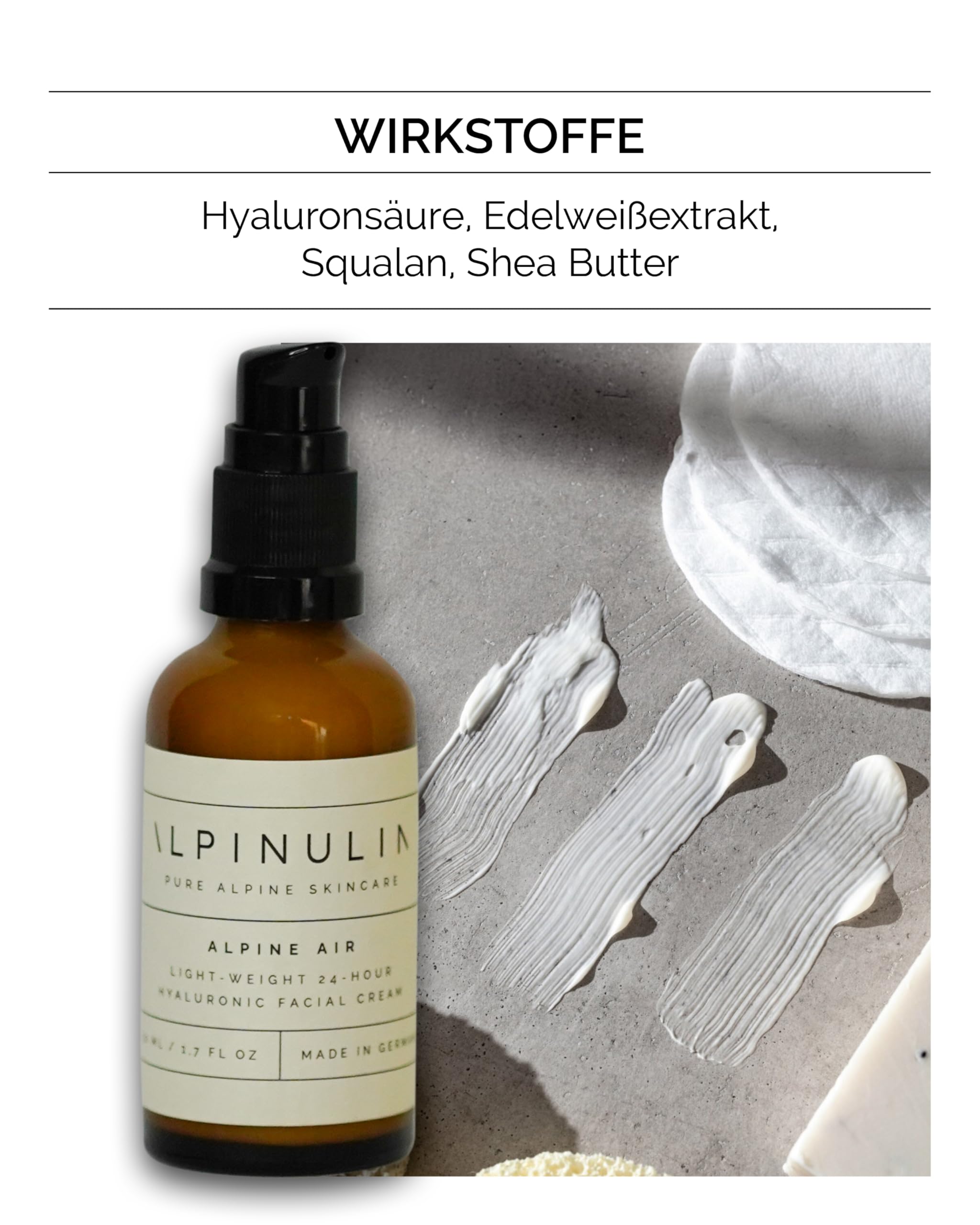 ALPINULIN ALPINE AIR Gesichtscreme 50ml Vegan - Natürliche Gesichtspflege gegen trockene Haut, Schnell einziehend, Alpiner Wirkstoff-Komplex mit Edelweiß-Extrakt