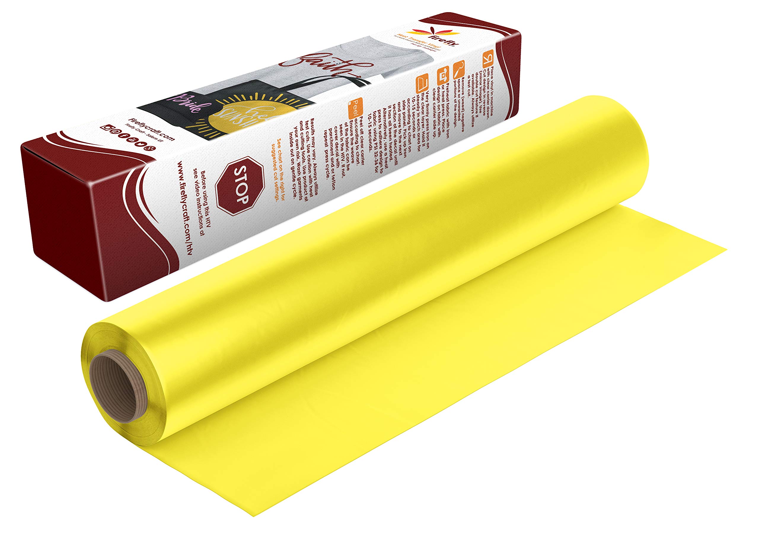 Firefly Craft Regular Lemon Yellow, Heat Transfer Vinyl for Shirts - Iron on Vinyl for Cricut & Silhouette Heat Press Vinyl for Shirt Transfers - Iron on HTV Vinyl - 3 Pieces, 12" X 20" (5 Feet) Each