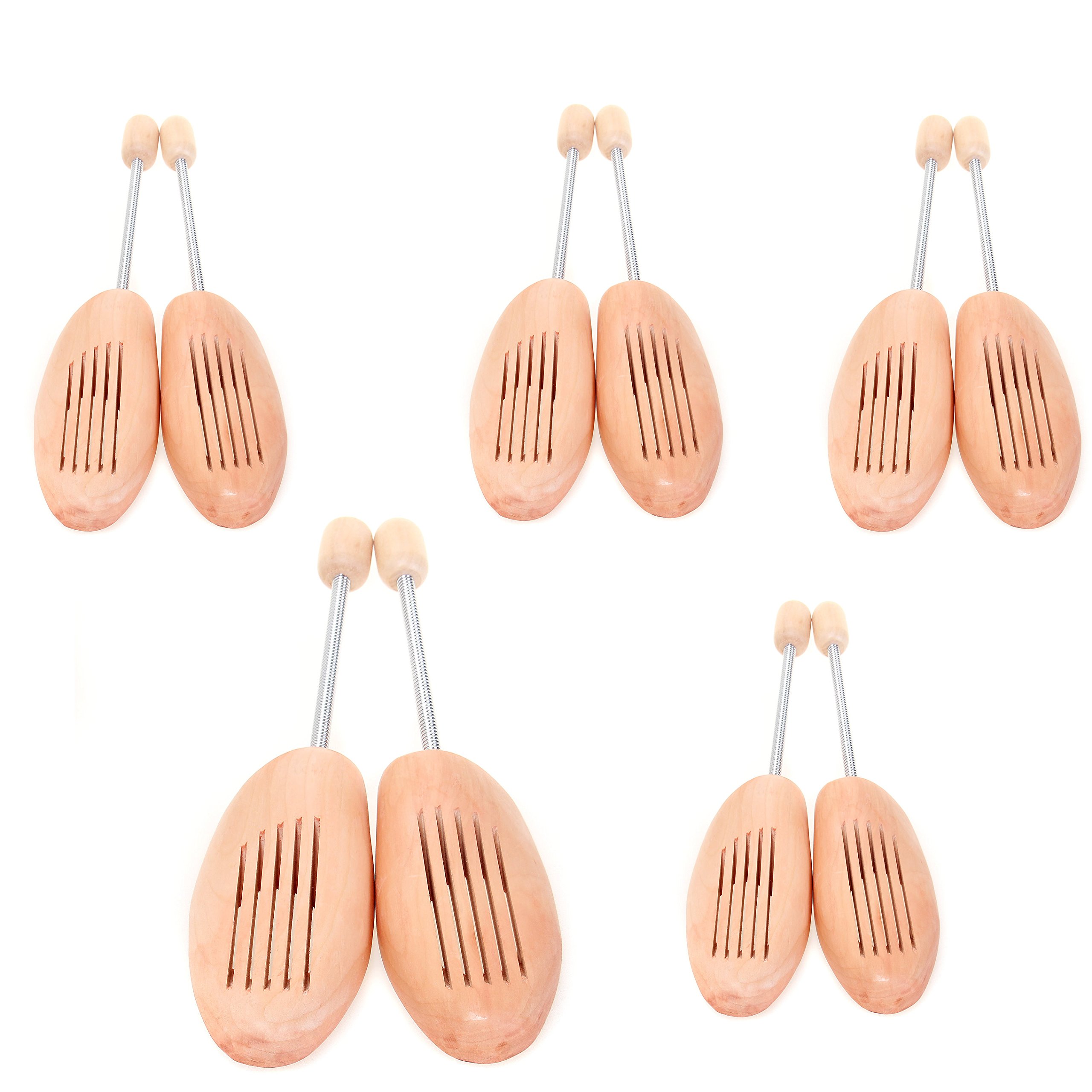 TUKA [5 paia] naturale legno Tendiscarpe unisex con molla a spirale, forma per calzature, alberi di scarpe, disponibile in Taglia 35 - Taglia 46, Allarga scarpe di vero legno, TKB6001
