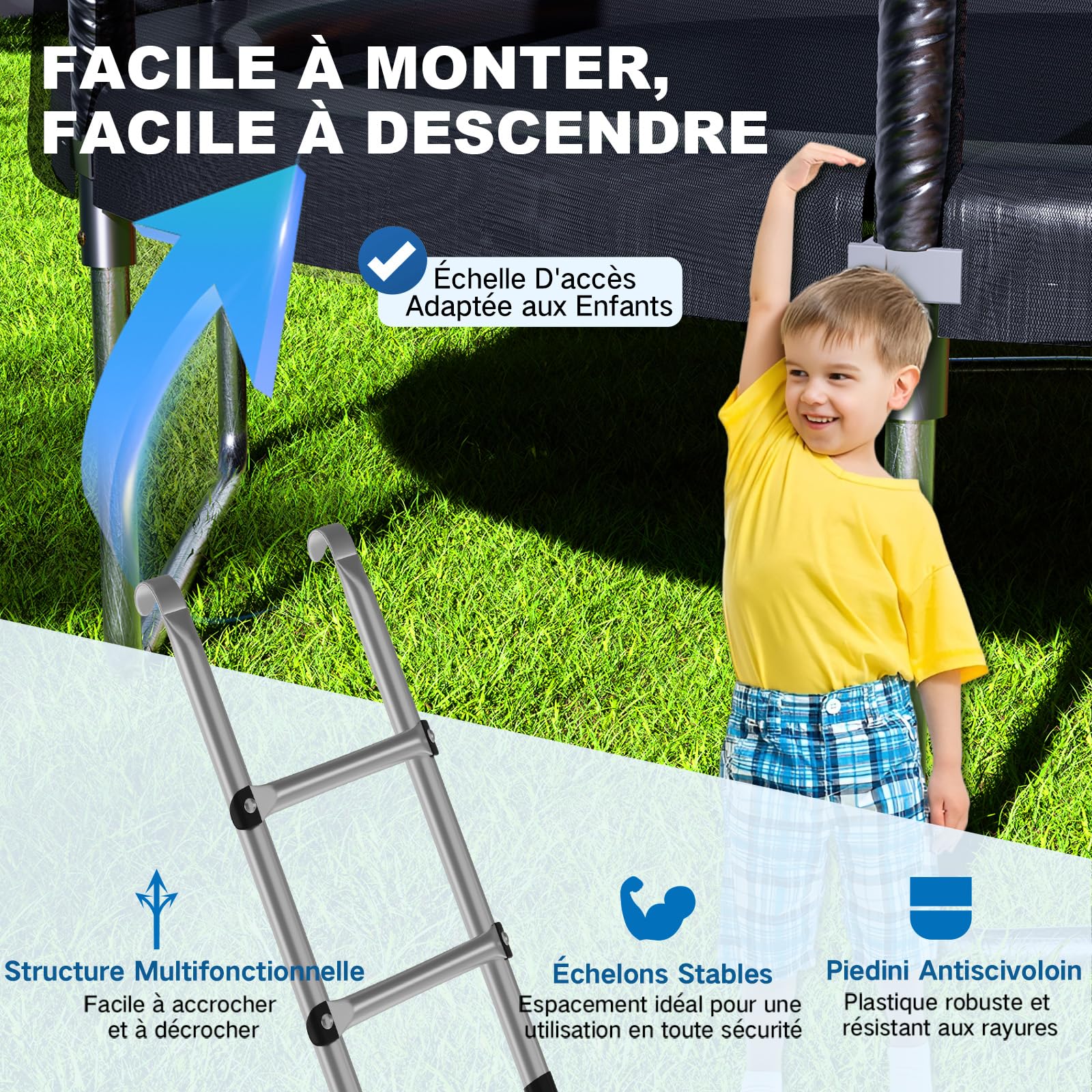 Devoko Trampoline Extérieur Ø183-427cm, Trampoline de Jardin Robuste, Cadre en Acier Galvanisé