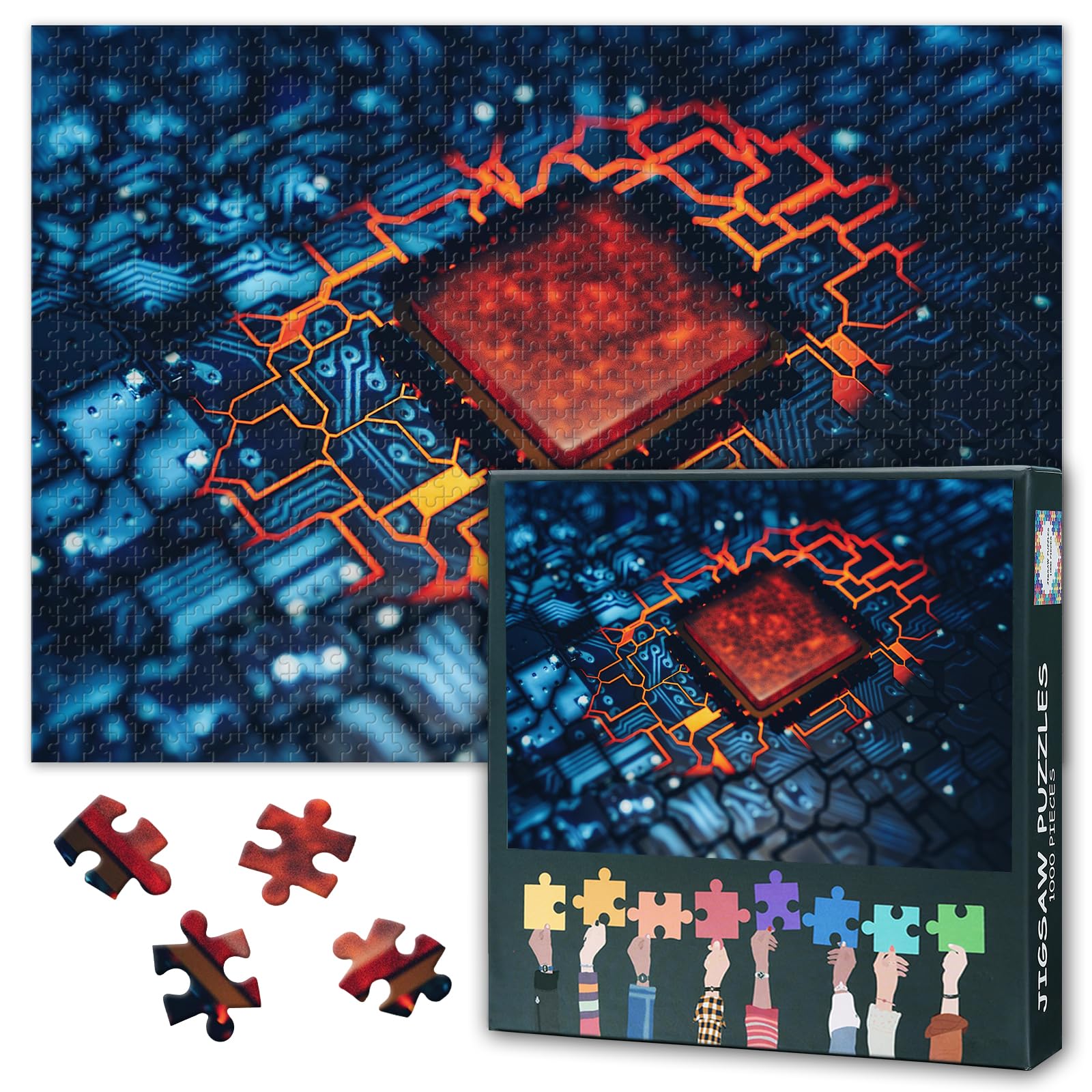 Jigsaw Puzzles 1000 Pieces Computer Chip Electronic PC CPU Concept Modern Tech Art Complex Design 27.5x19.7 Inch
