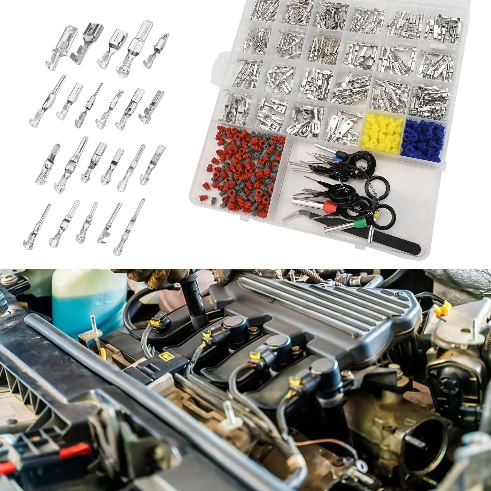 Kfz-Elektrokabelklemmen-Set mit Stiftverbindern, wasserdichten Dichtungen und professionellen Werkzeugen für elektrische Fahrzeug-Kabelbaum-Projekte in Automobilen und Motorrädern (6)
