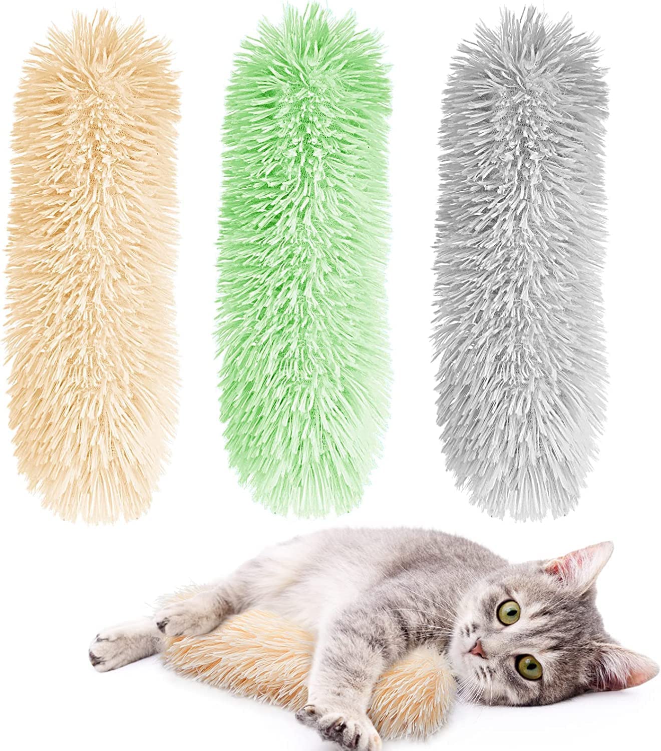 Zurligi3-Pack Catnip Pillows for Cats, Fluffy Cat Kicker Toys with Crinkle Sound, Interactive and Durable Pet Pillow Toy, Promotes Kitten Play and Exercise, Soft and Plush Catnip Toys for Cats