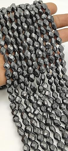Hanumat Gems Lote de 10 hebras de espinela negra natural facetada ovalada cuentas de piedras preciosas de espinela negra cuentas ovaladas de