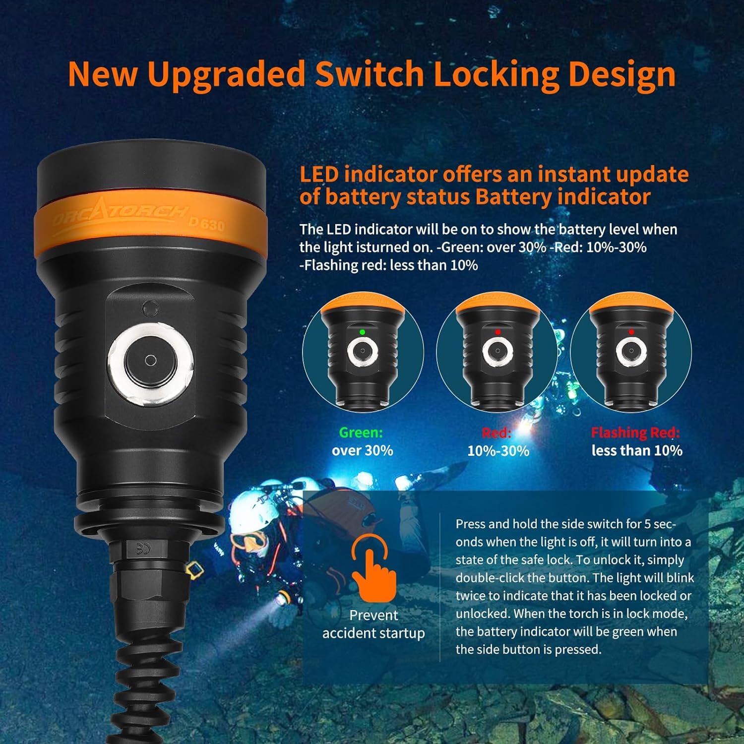 ORCATORCH D630 5 LED 4000 Lumen Dritto o Side Montato Canister Primario Diving Lampada Elettrica Tecnica Diving, per Cave Diving, Wreck Diving
