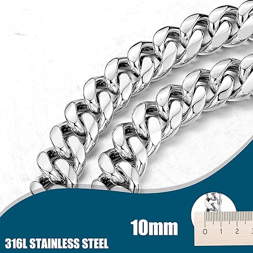 Miniatura 3 de iDofas Correa de cadena de plata para perro, acero inoxidable de oro de 18 quilates, correa de perro con mango de cuero para perros (3 piesplateado)