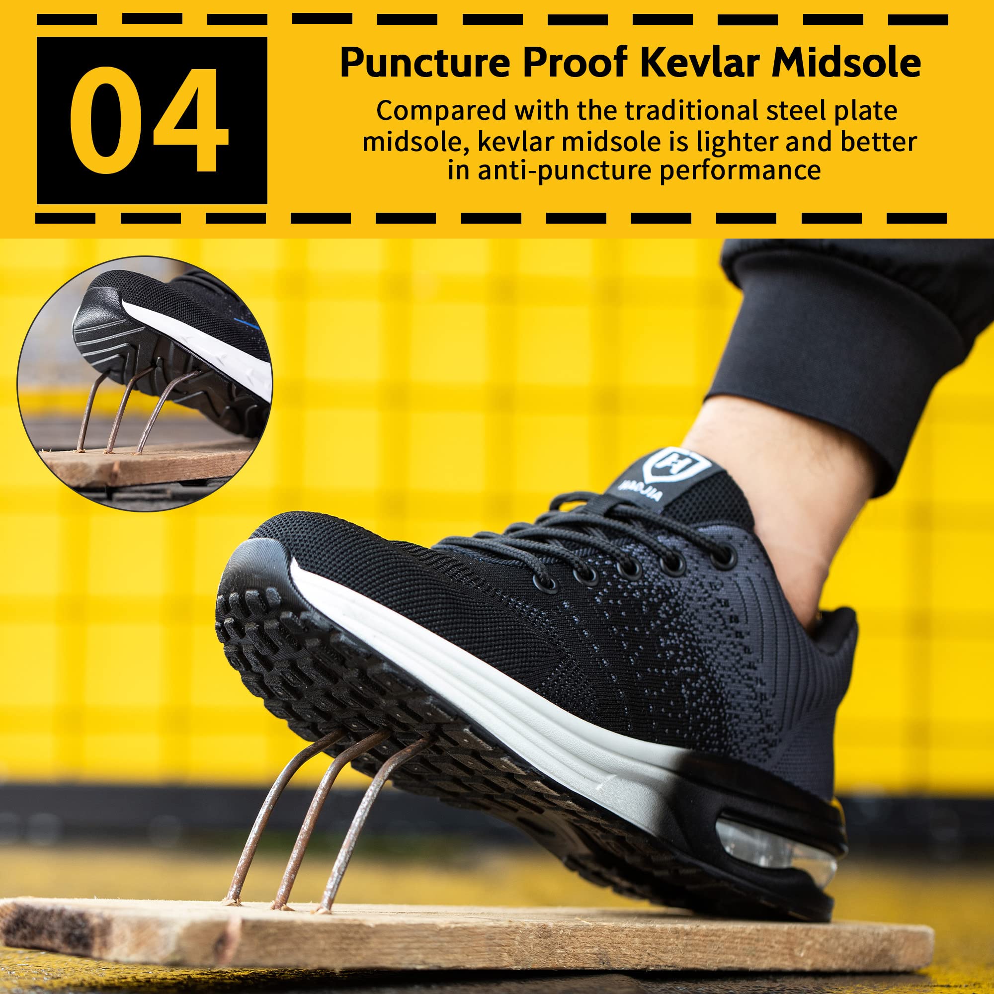 Scarpe Antinfortunistiche Scarpe da Lavoro Scarpe Sportive Leggere con Punta in Acciaio Sneakers Traspiranti con Puntale in Acciaio Uomo o Donna Taglia 35-46