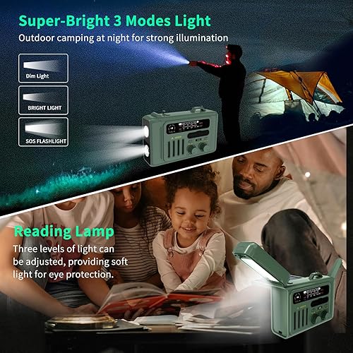 Miniatura 4 de Radio solar de emergencia con manivela, NOAAAMFM con linterna LED y lámpara de lectura, USB tipo Ccarga solarmanivela, altavoz Bluetooth, alarma SOS