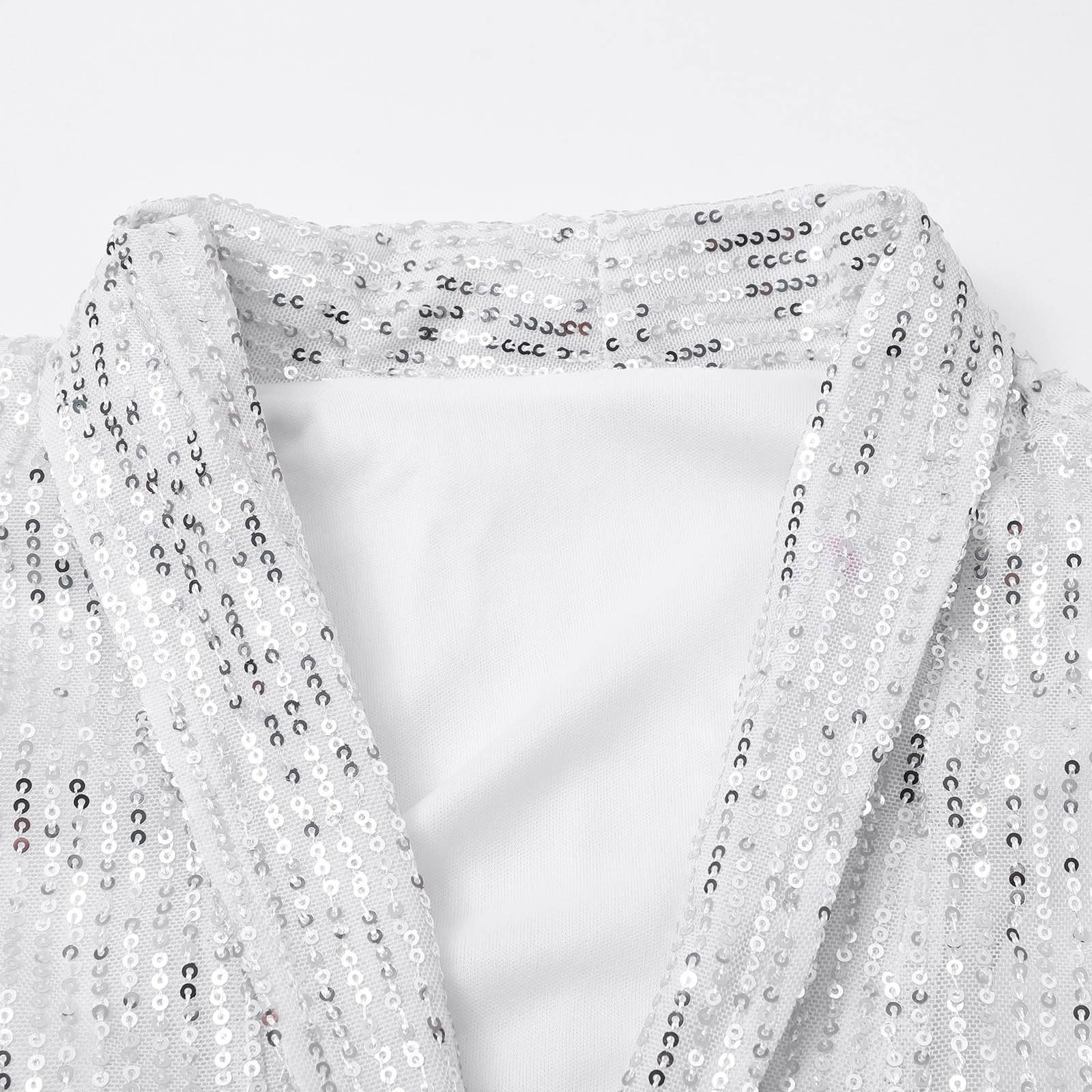 Generisch Cardigan Mit Pailletten Langarm Abendjacke Festlich Silber Strickjacken Elegant Einfarbig Cardigan Langarm Stehkragen Trachtenjacke Pullover V-Ausschnitt Lange Für Herbst Übergangszeit